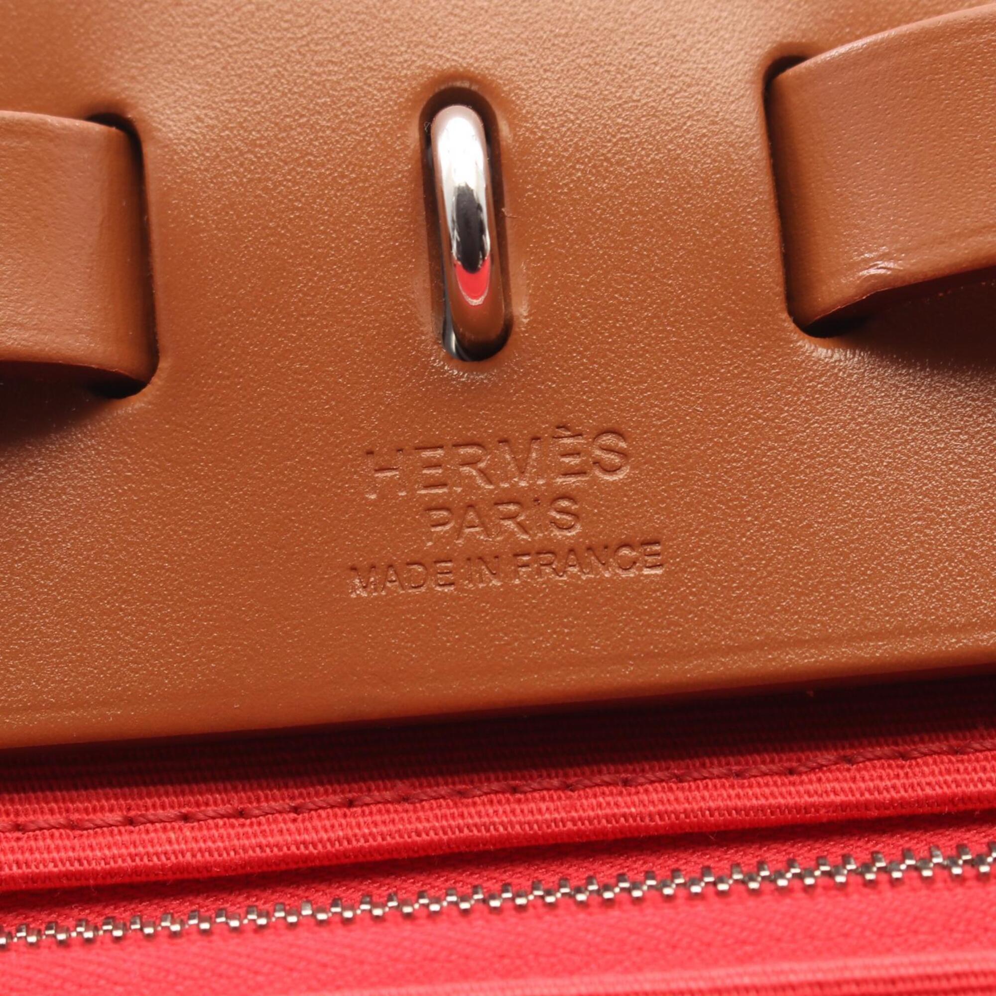 Hermes Bougainvillier Brown Fauve Pink Canvas Toile Officier Leather Handbag Pouch (Pre-Owned)
