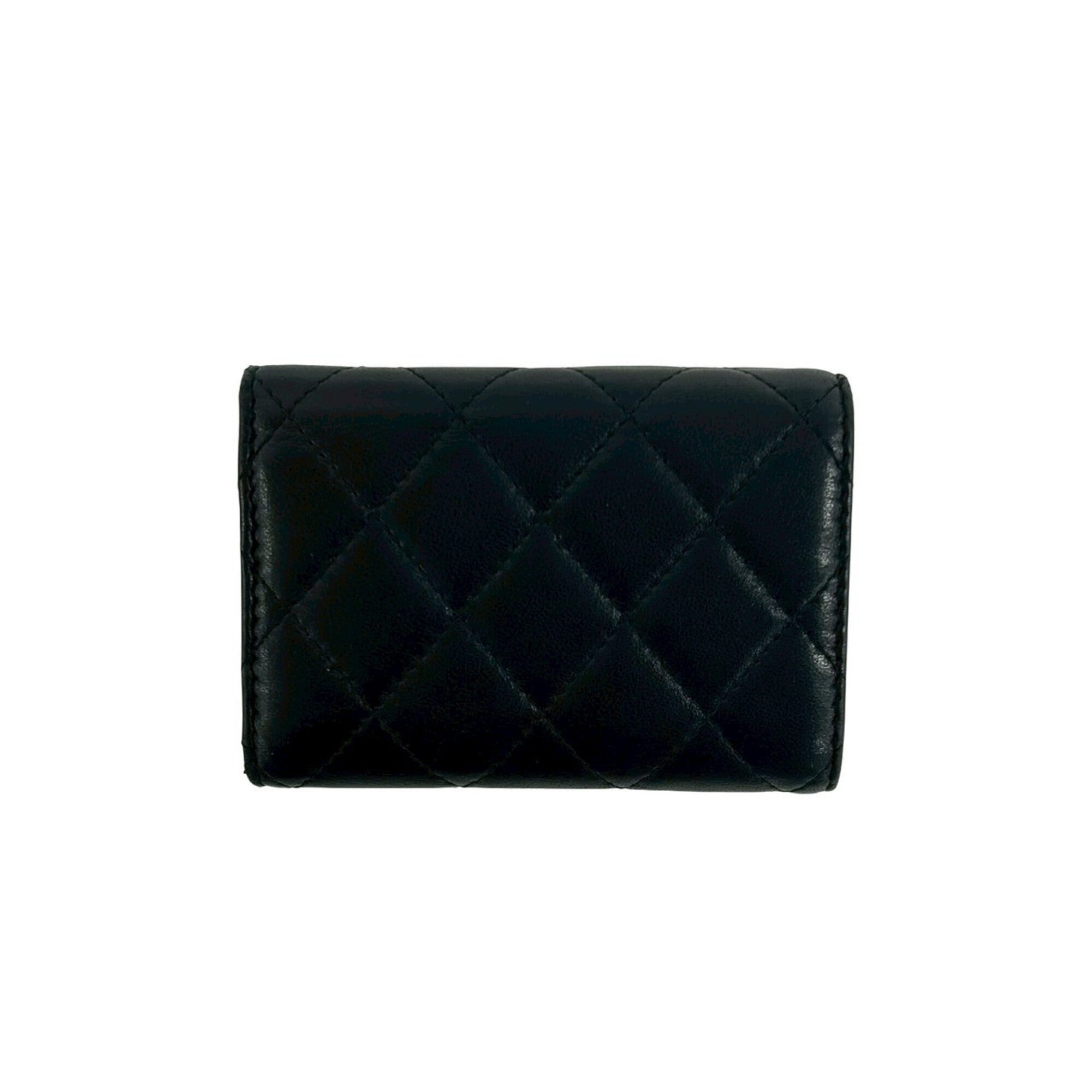 Chanel Black Leather Wallet (Tri-Fold) (Pre-Owned)