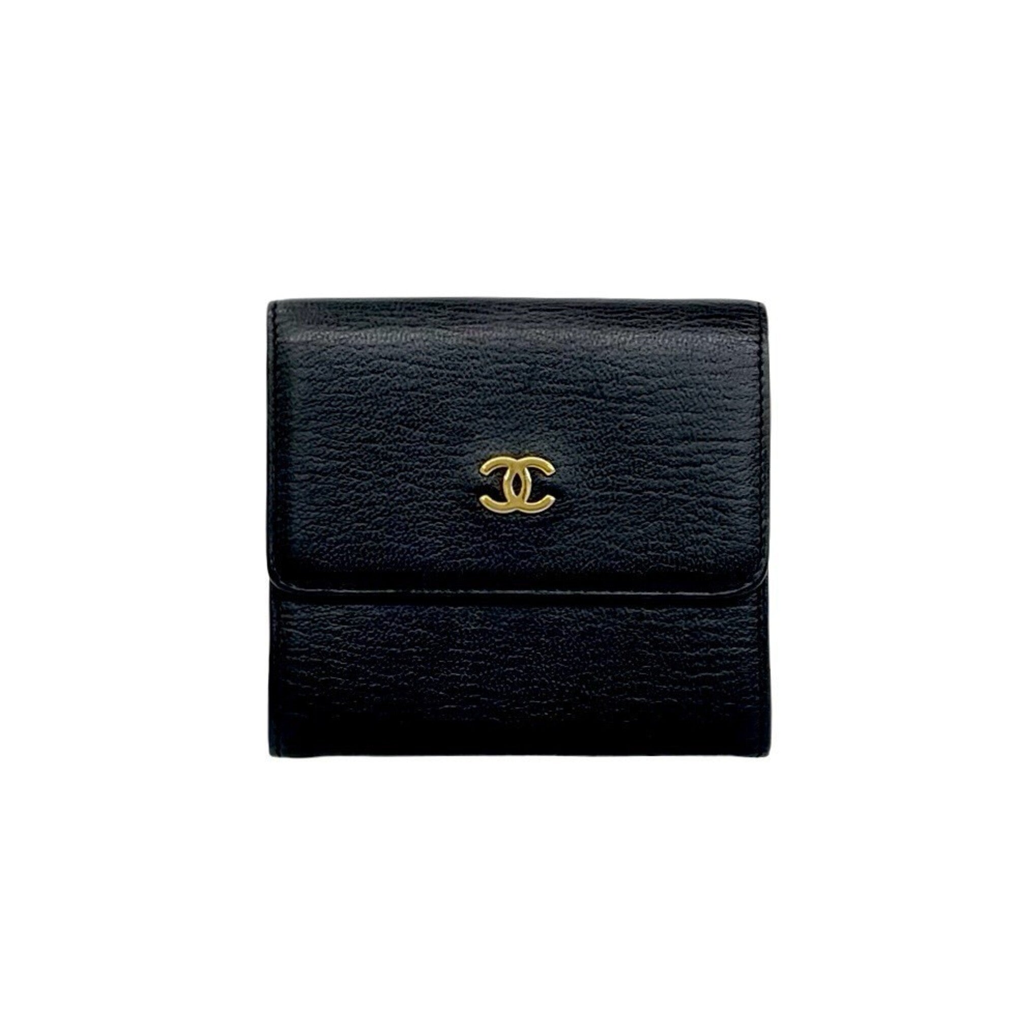 Chanel Black Leather Wallet (Tri-Fold) (Pre-Owned)
