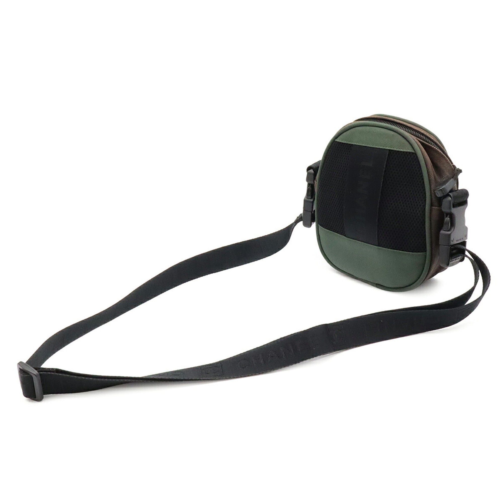 Chanel Black Green Nylon Canvas Fanny Pack Handbag Pouch Shoulder Bag (Pre-Owned)