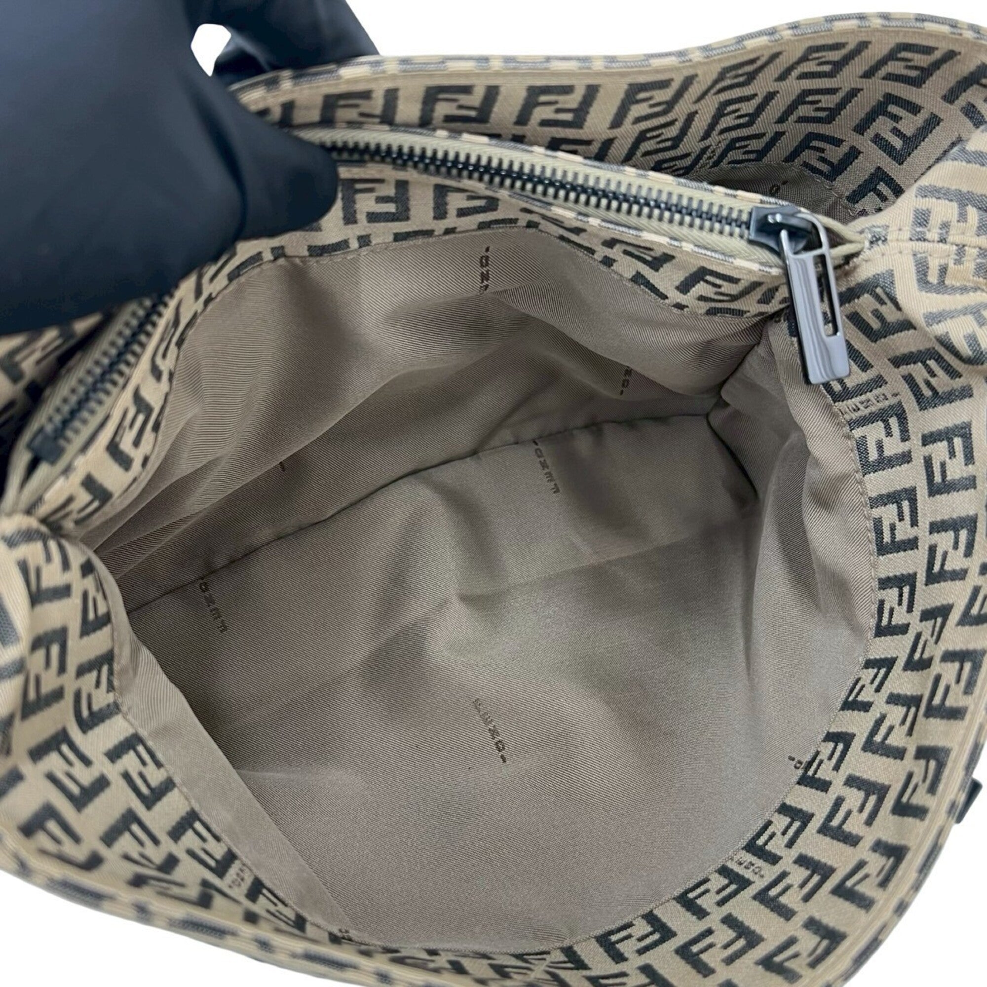 Fendi Beige Black Nylon Leather Handbag Tote Bag (Pre-Owned)