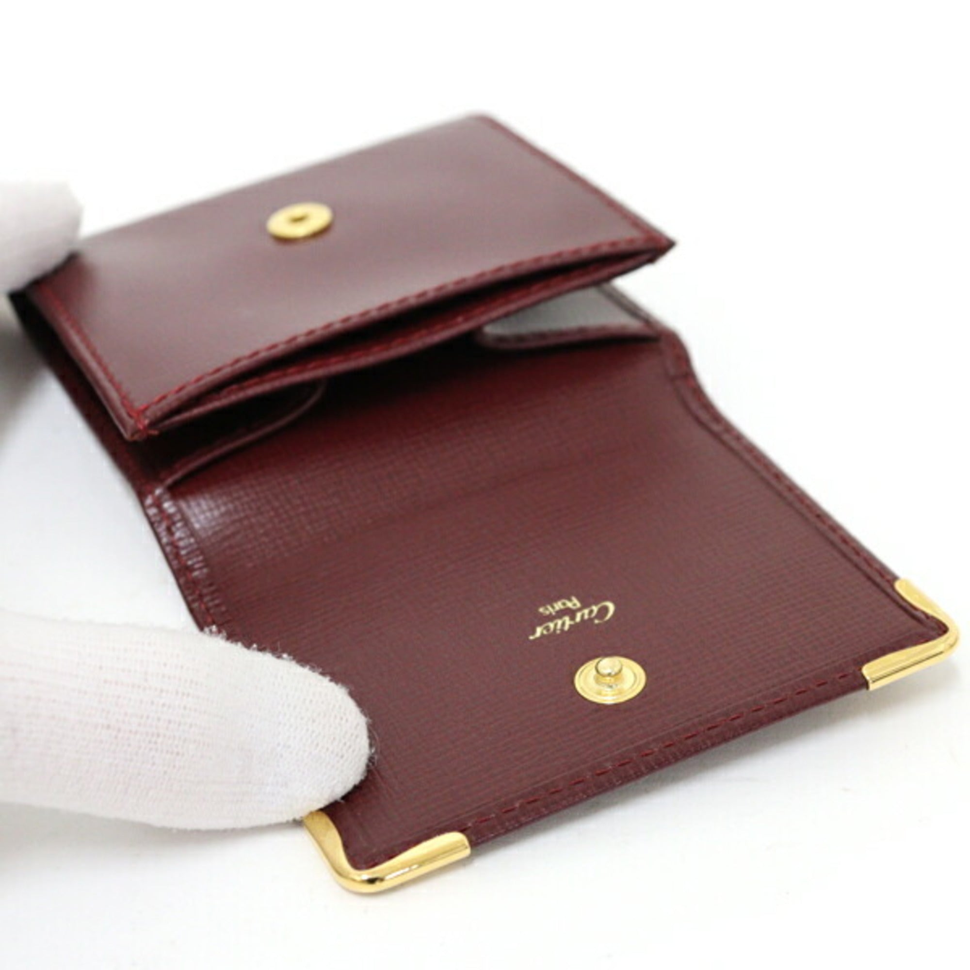 Cartier Bordeaux Leather Coin Purse/Coin Case (Pre-Owned)