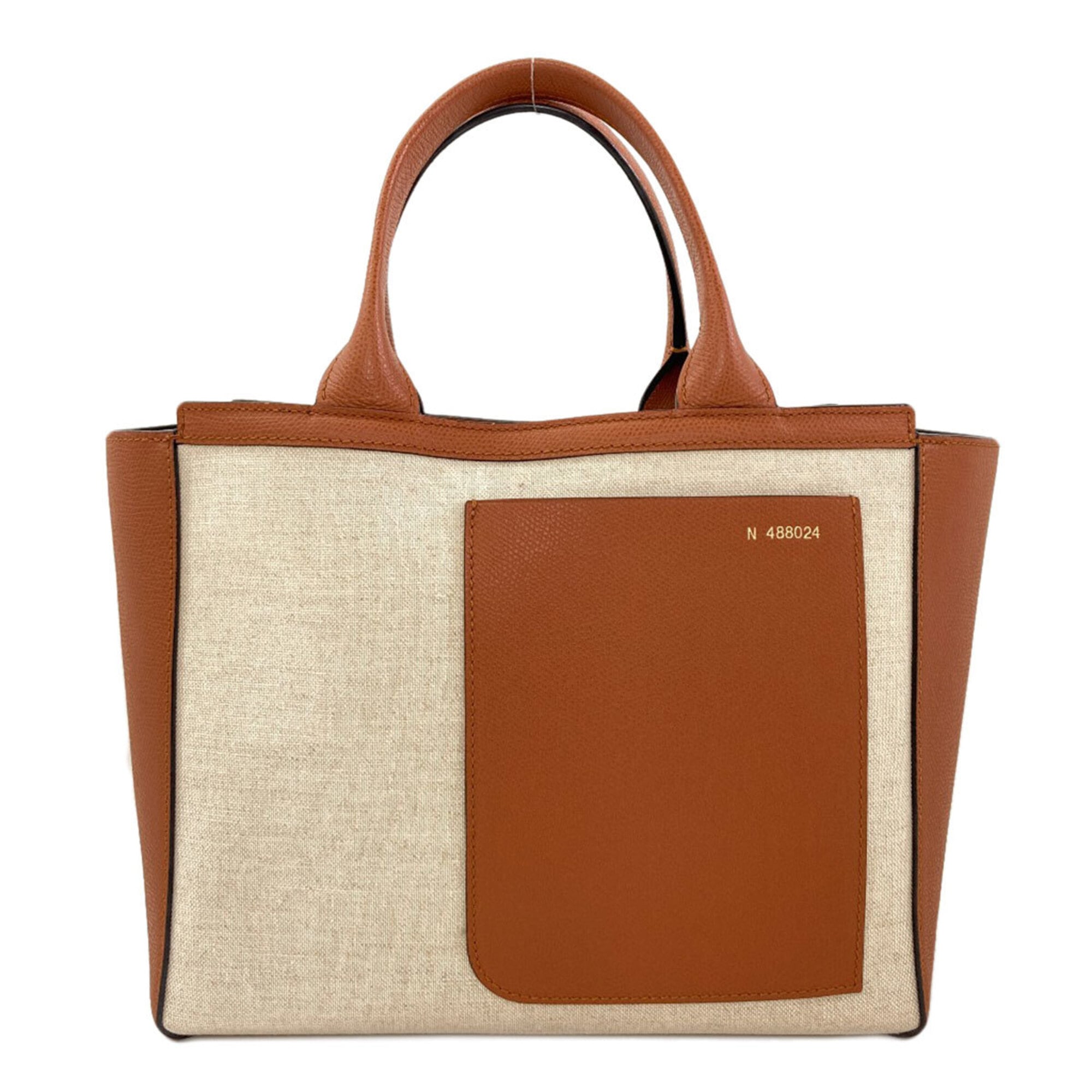 Valextra Brown Canvas Leather Shopping Bag Tote Bag (Pre-Owned)