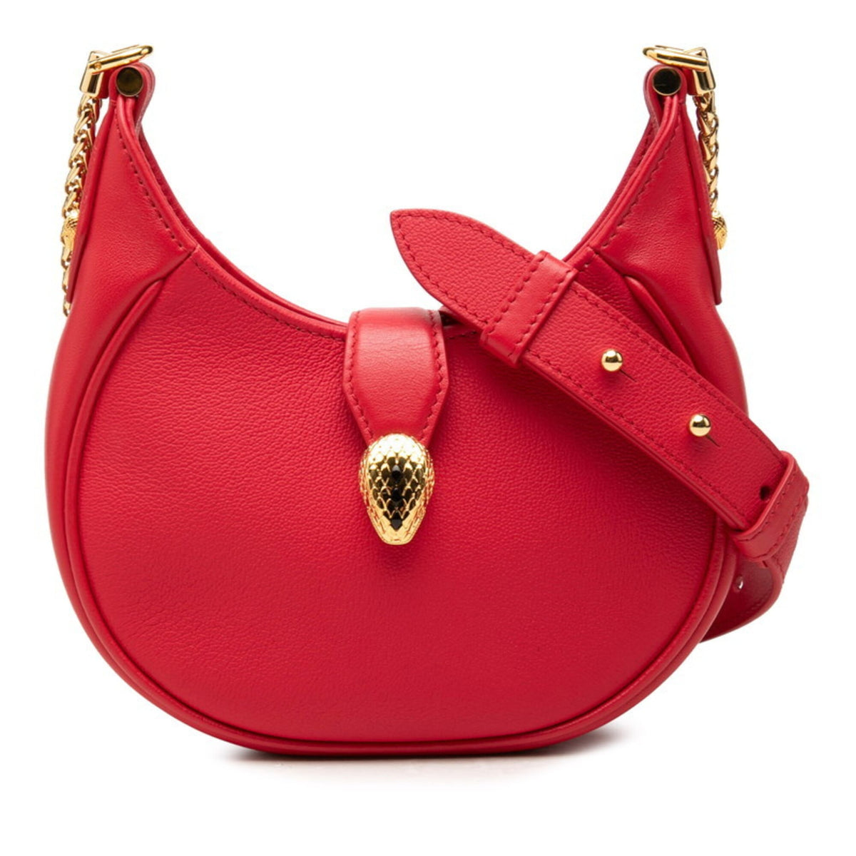 Bvlgari Red Color Leather Handbag Shoulder Bag (Pre-Owned)