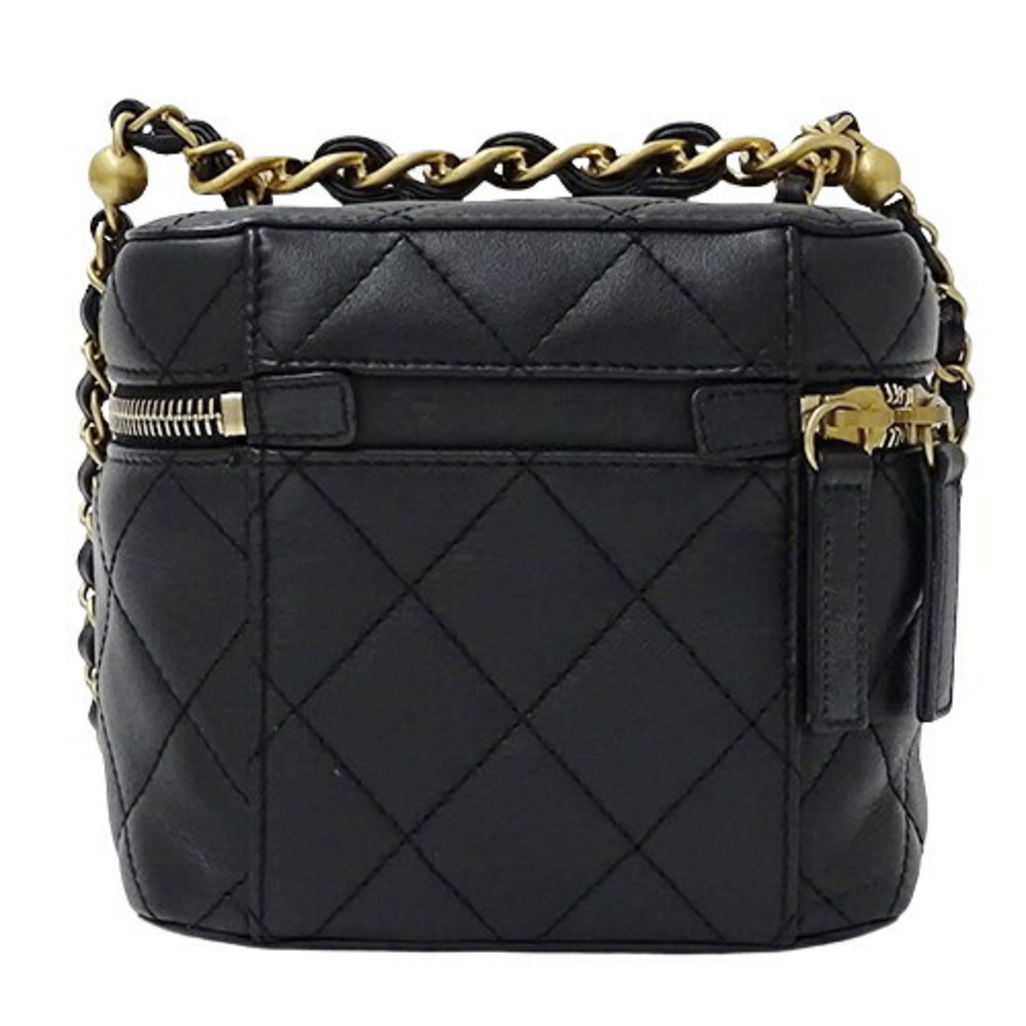 Chanel Black Leather Shoulder Bag Vanity Bag (Pre-Owned)