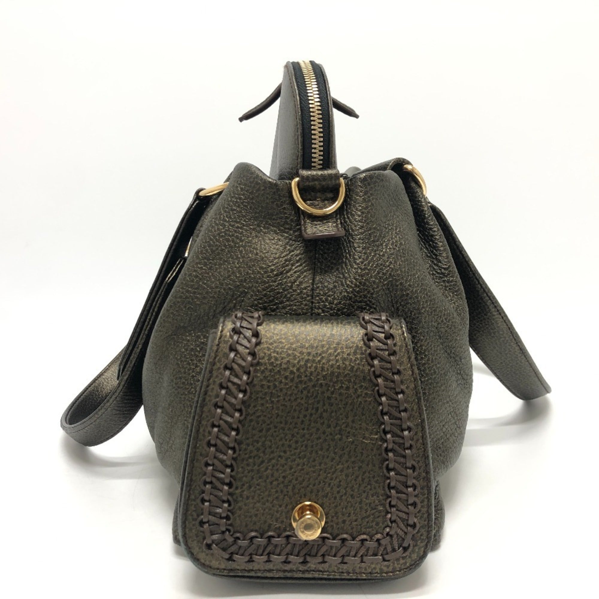 Bvlgari Bronze Leather Handbag Shoulder Bag Tote Bag (Pre-Owned)