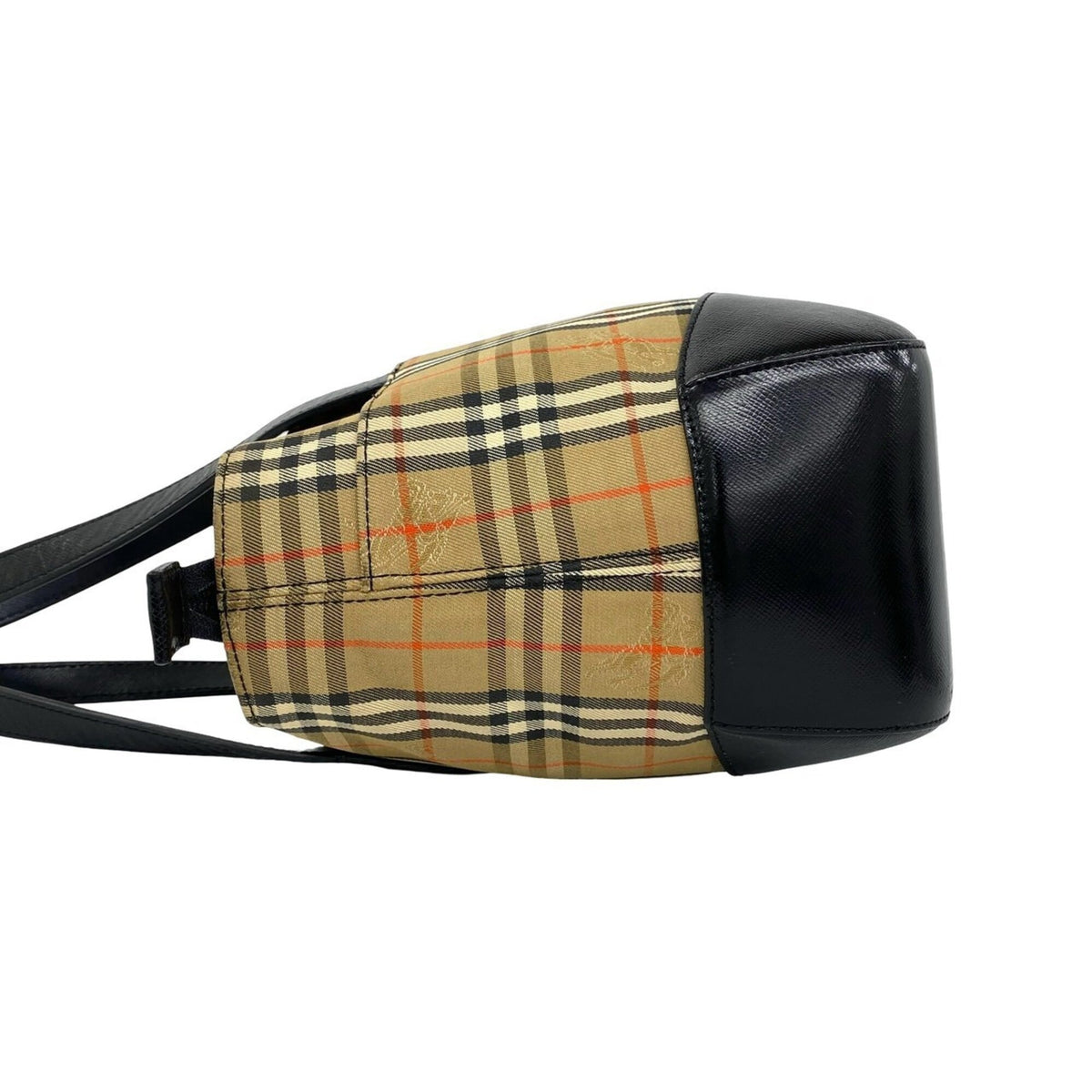 Burberry Beige Black Canvas Leather Handbag (Pre-Owned)