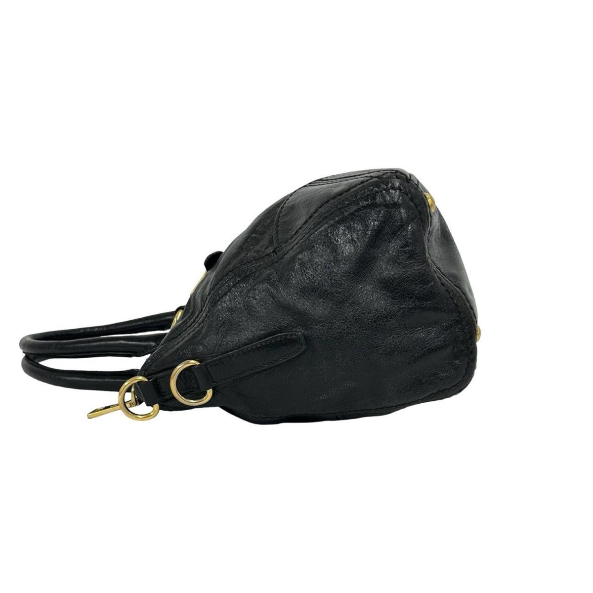 Prada Black Leather Boston Bag Handbag Shoulder Bag Tote Bag (Pre-Owned)