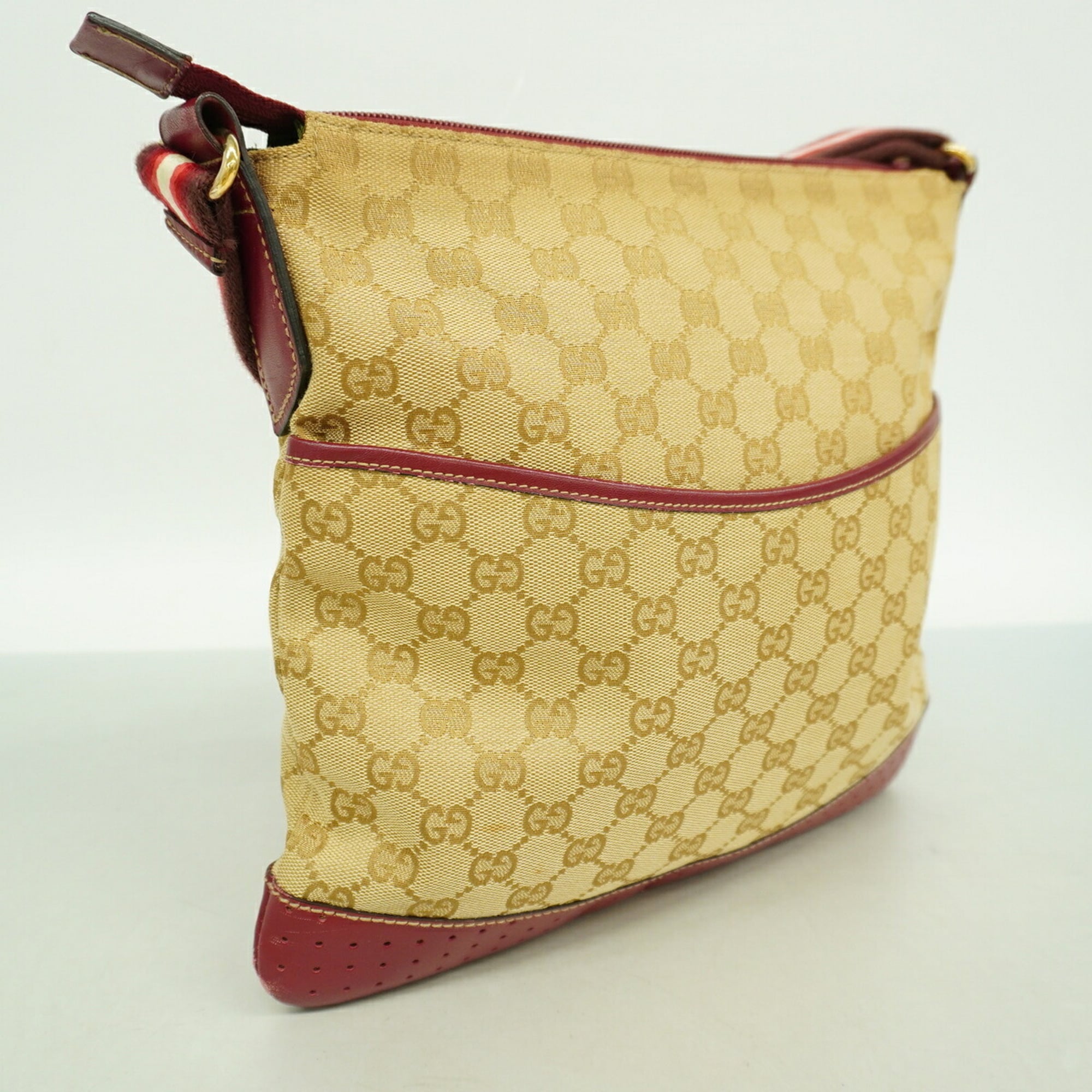 Gucci Beige Bordeaux Canvas Shoulder Bag (Pre-Owned)