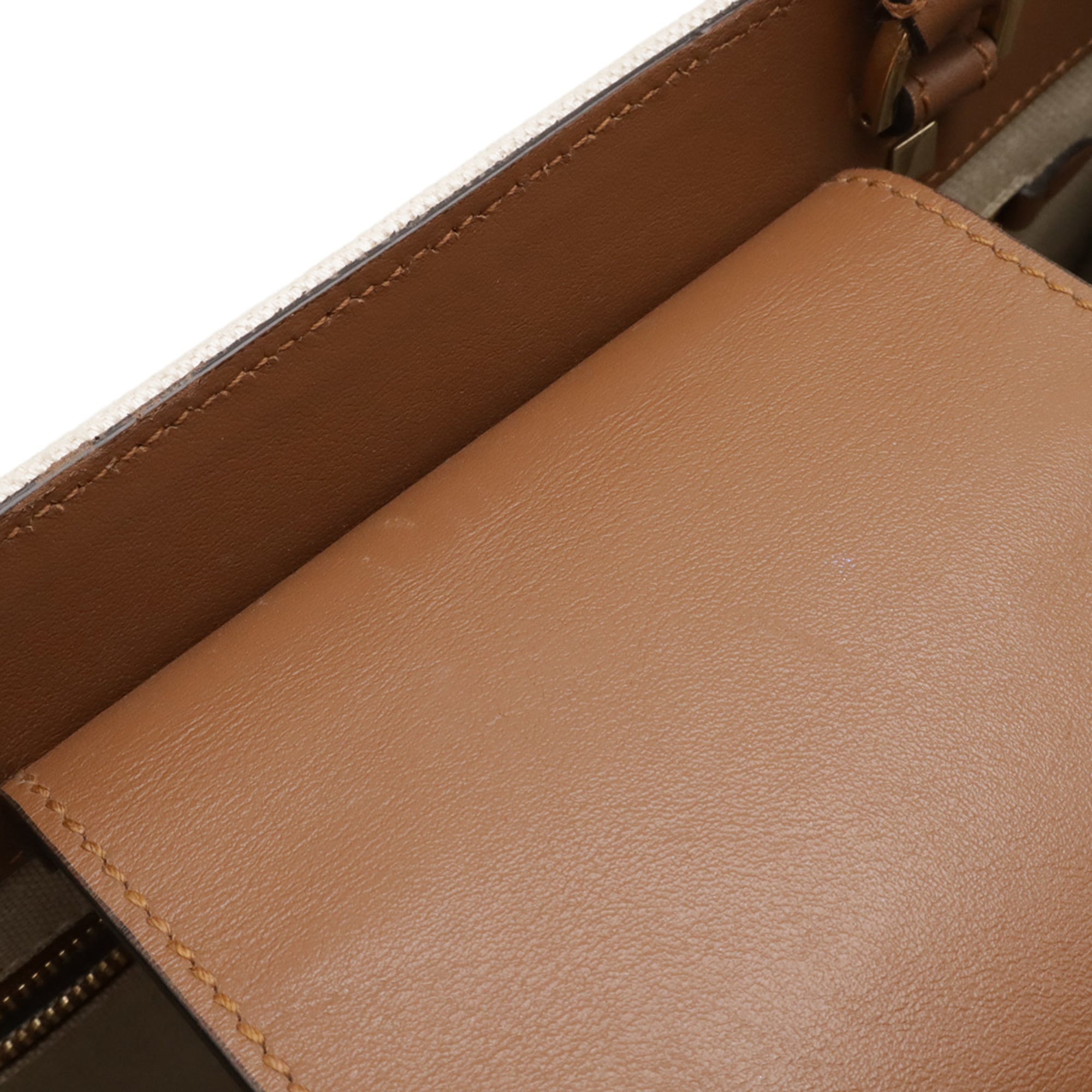 Jimmy Choo Beige Brown Canvas Leather Shoulder Bag Tote Bag (Pre-Owned)