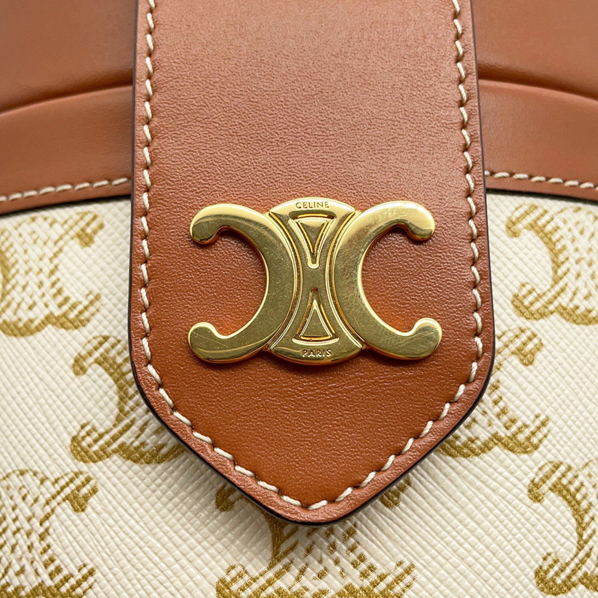 Celine Brown White Leather Pvc Handbag Shoulder Bag (Pre-Owned)