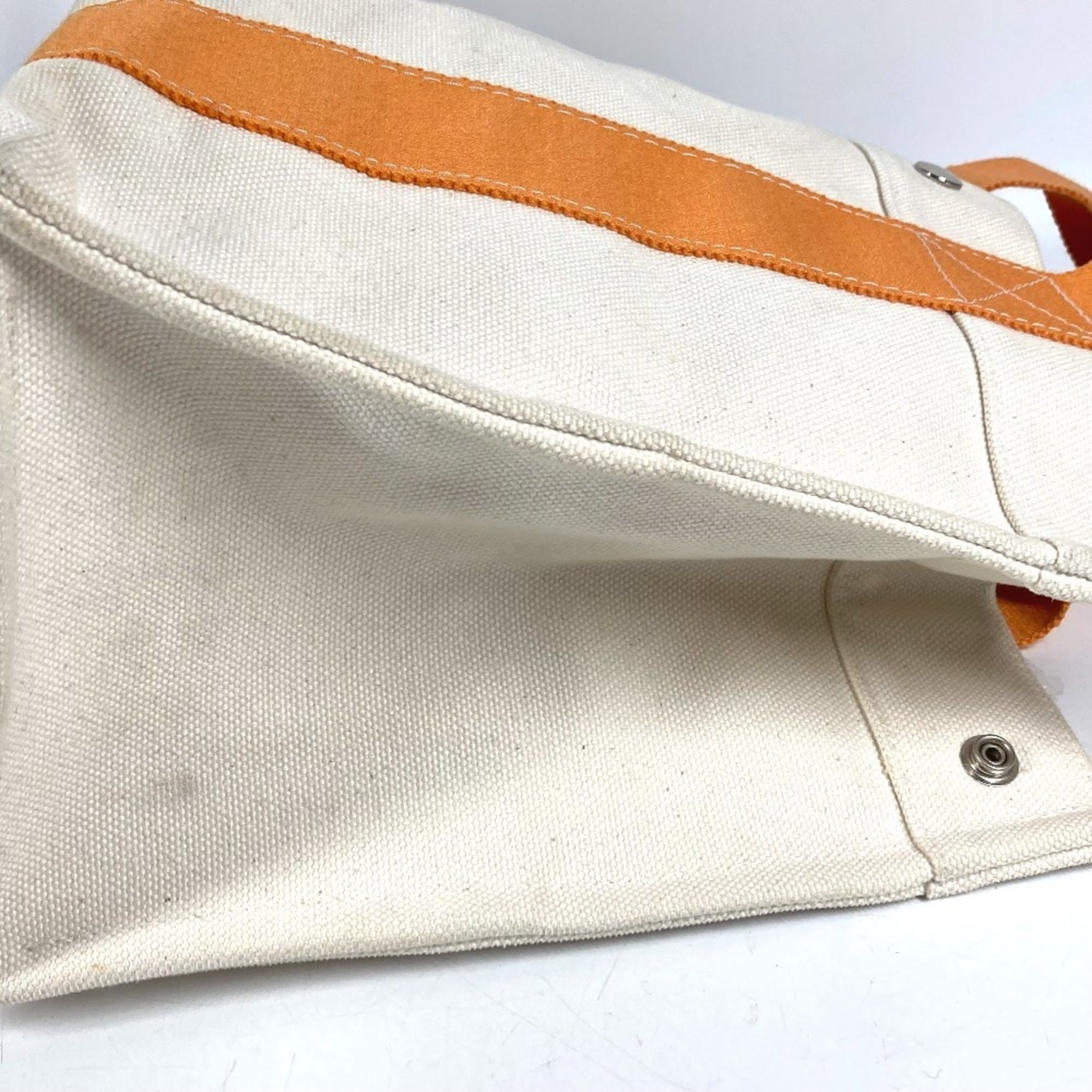 Hermes Beige Orange Canvas Handbag Tote Bag (Pre-Owned)