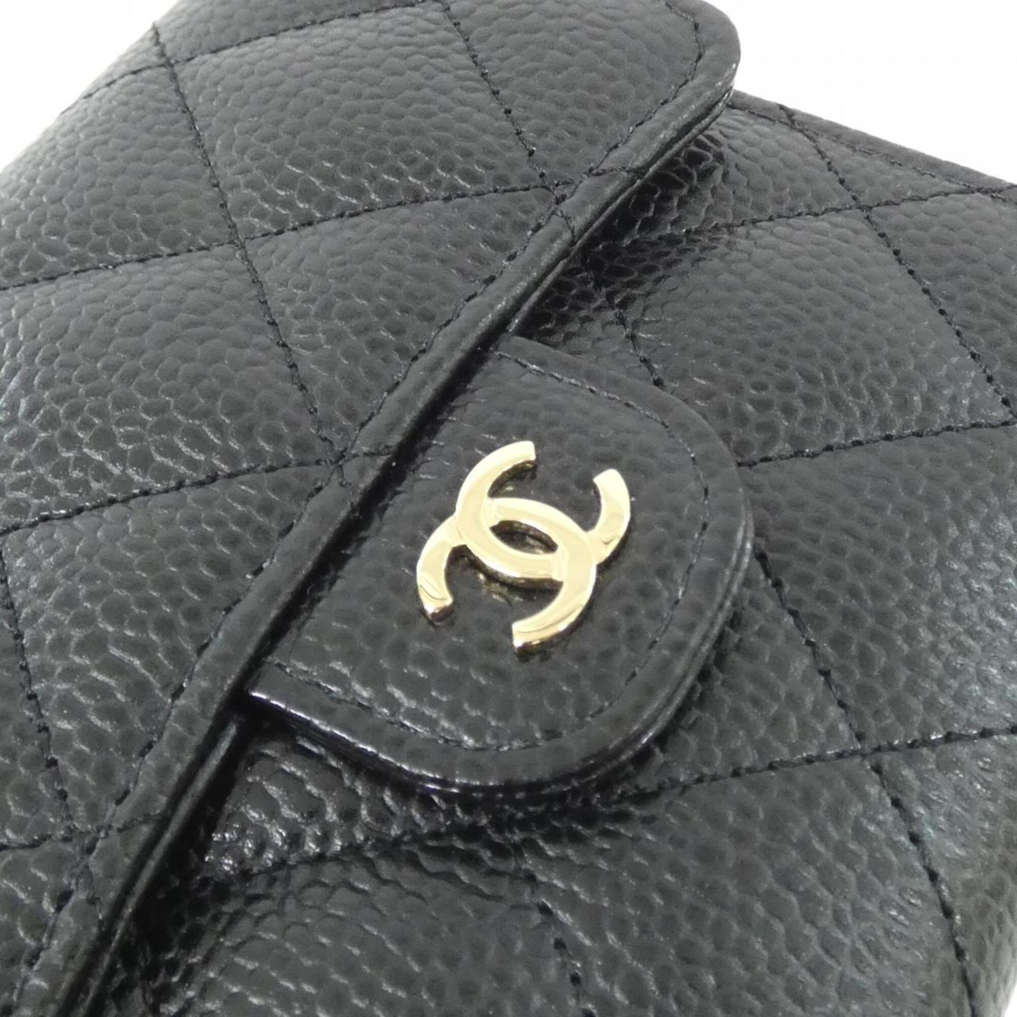 Chanel Black Bordeaux Grained Calfskin Wallet (Tri-Fold) (Pre-Owned)
