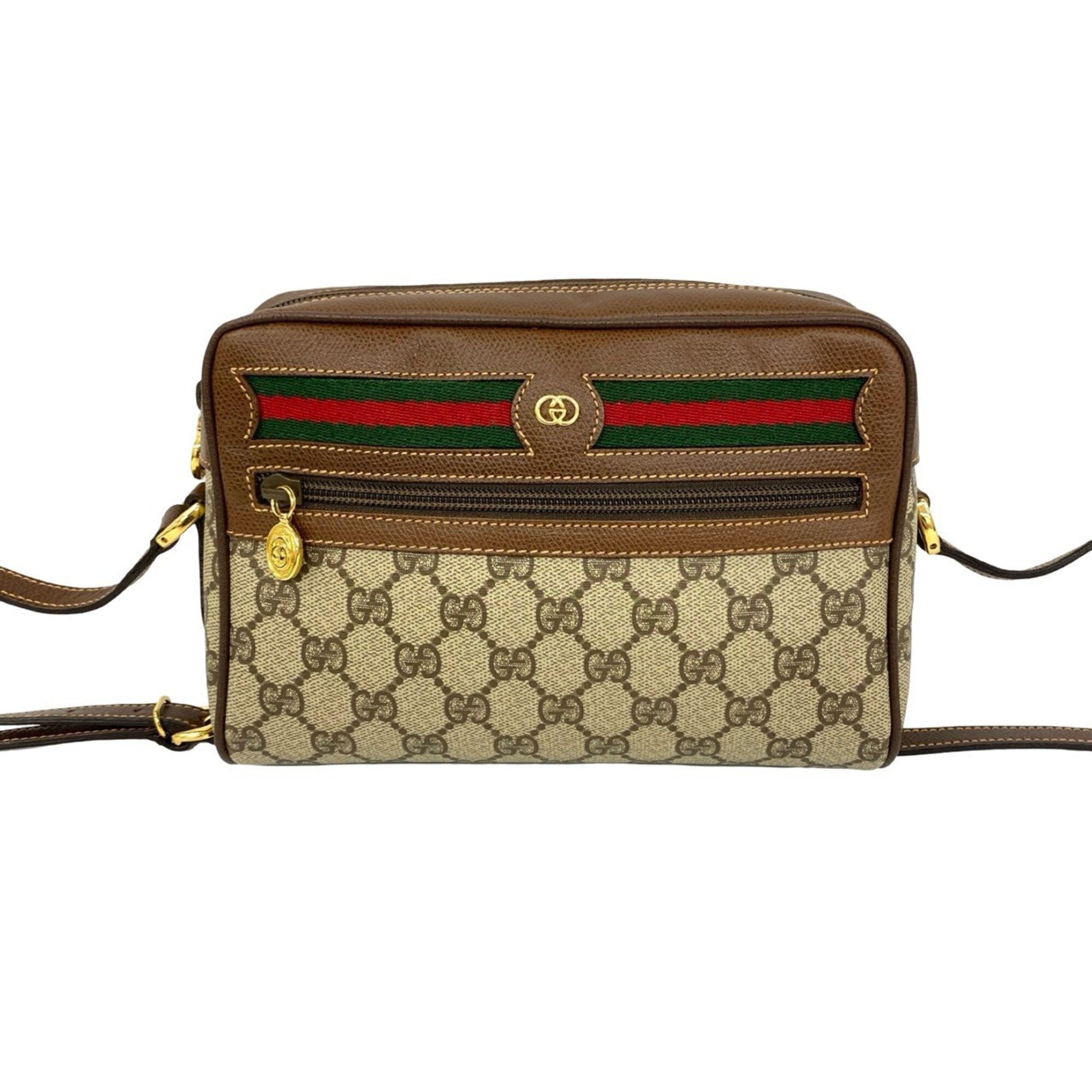 Gucci Brown Green Red Color Leather Pvc Shoulder Bag (Pre-Owned)