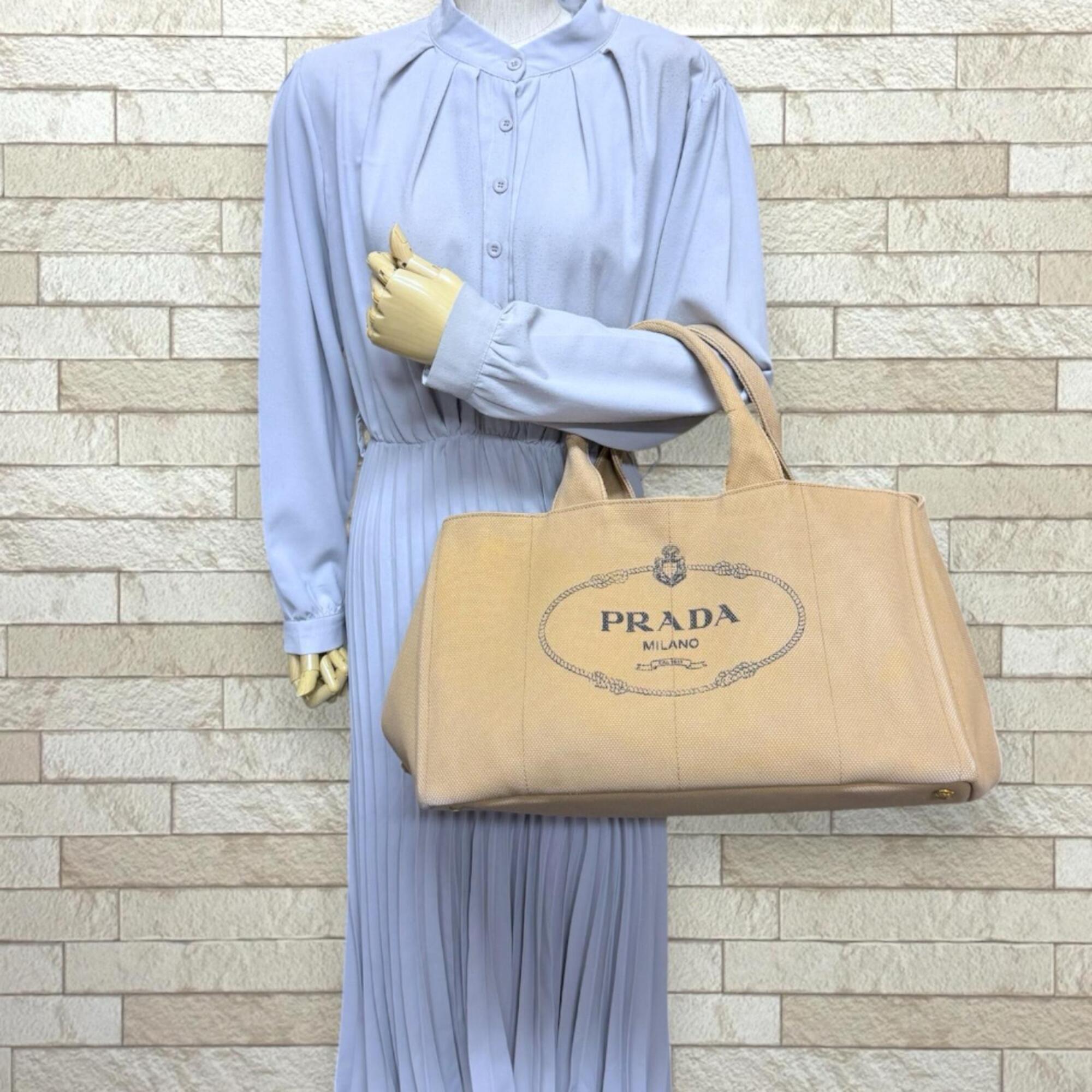 Prada Canapa Beige Canvas Handbag (Pre-Owned)