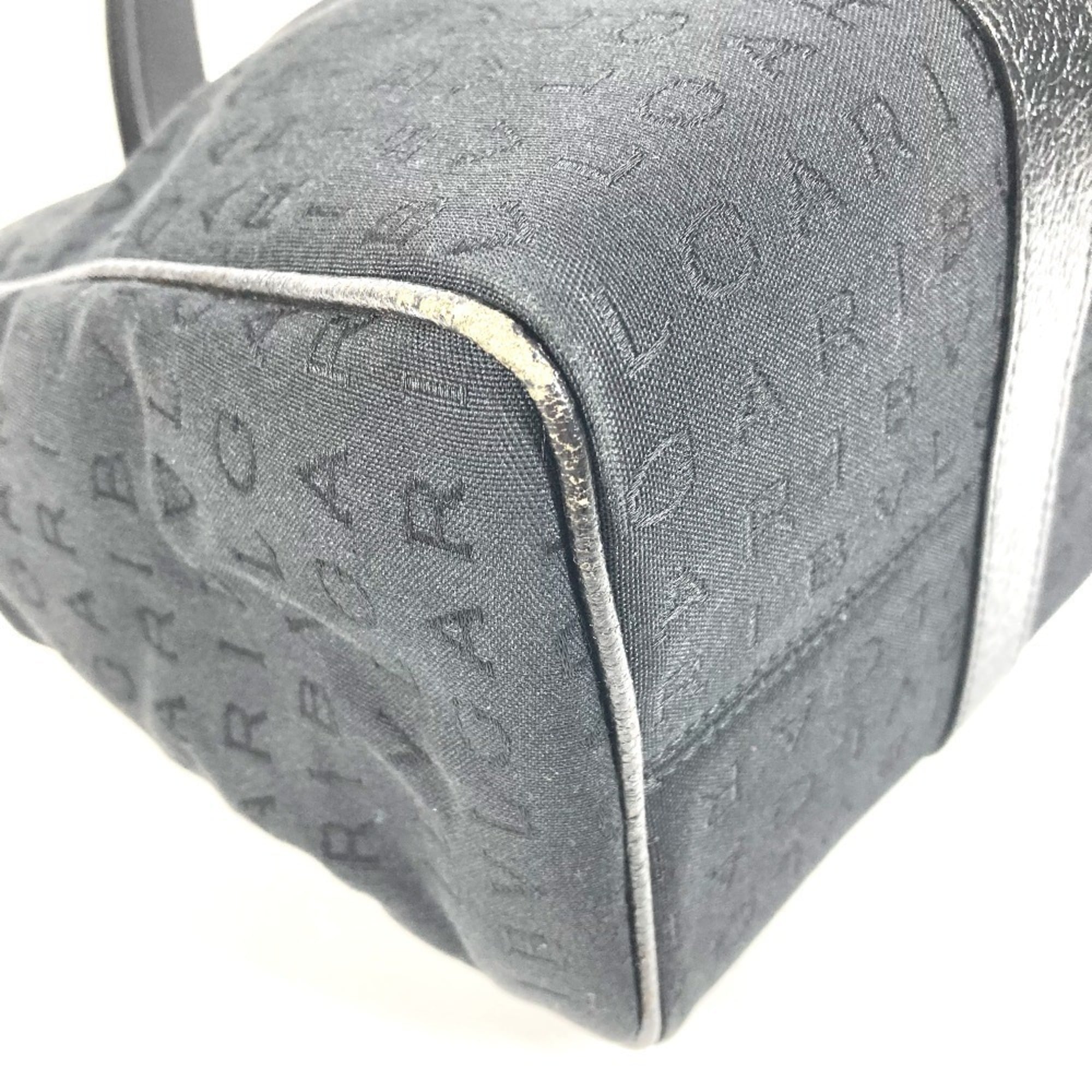 Bvlgari Logomania Black Leather Canvas Shoulder Bag Tote Bag (Pre-Owned)
