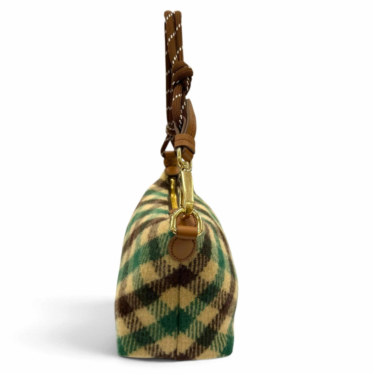 Miu Miu Brown Green Wool Cotton Leather Handbag Pouch (Pre-Owned)