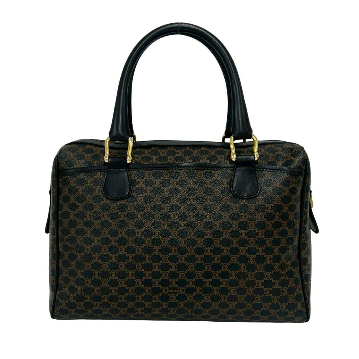 Celine Black Brown Pvc Leather Boston Bag Handbag (Pre-Owned)
