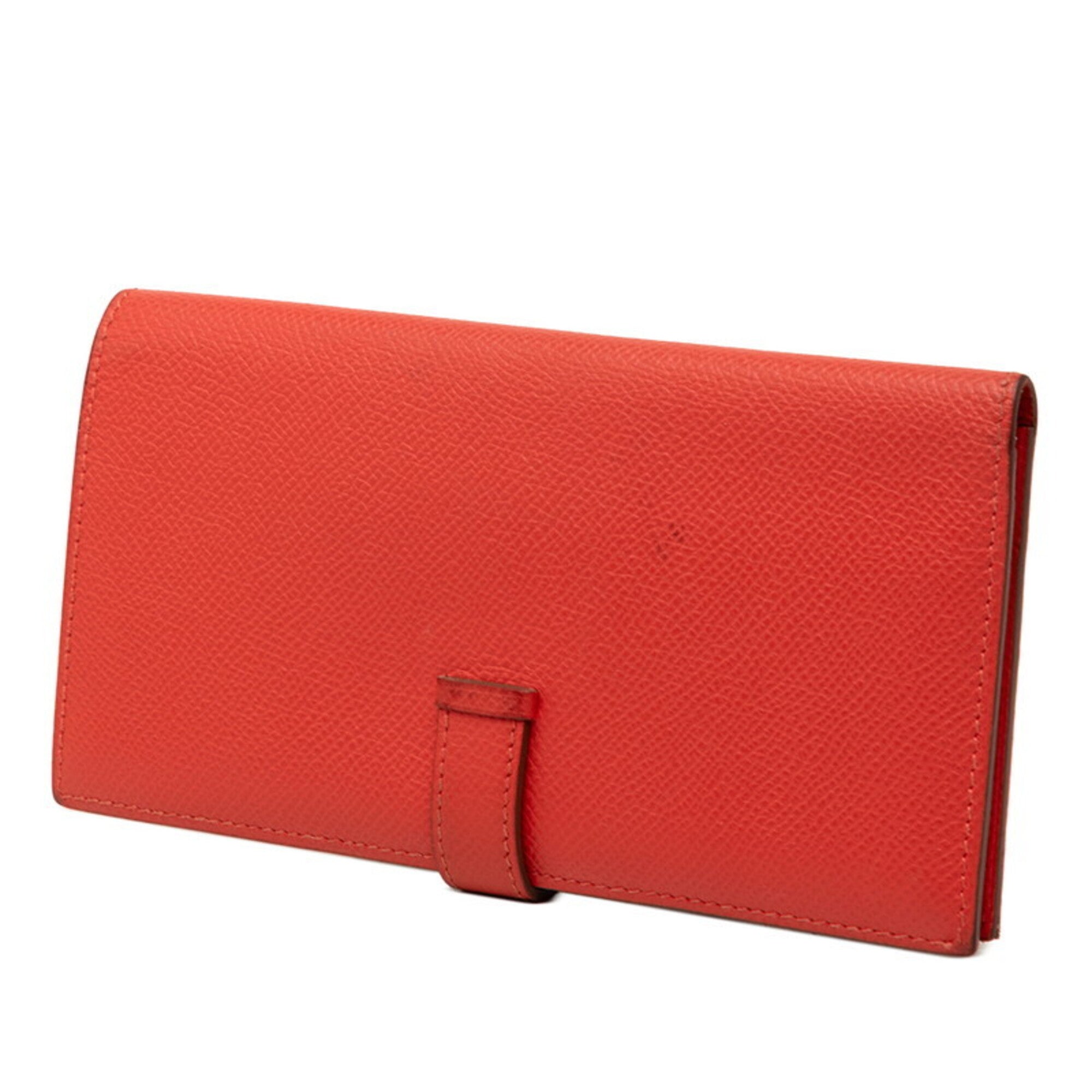 Hermes Red Color Rose Jaipur Epsom Leather Long Wallet (Bi-Fold) (Pre-Owned)