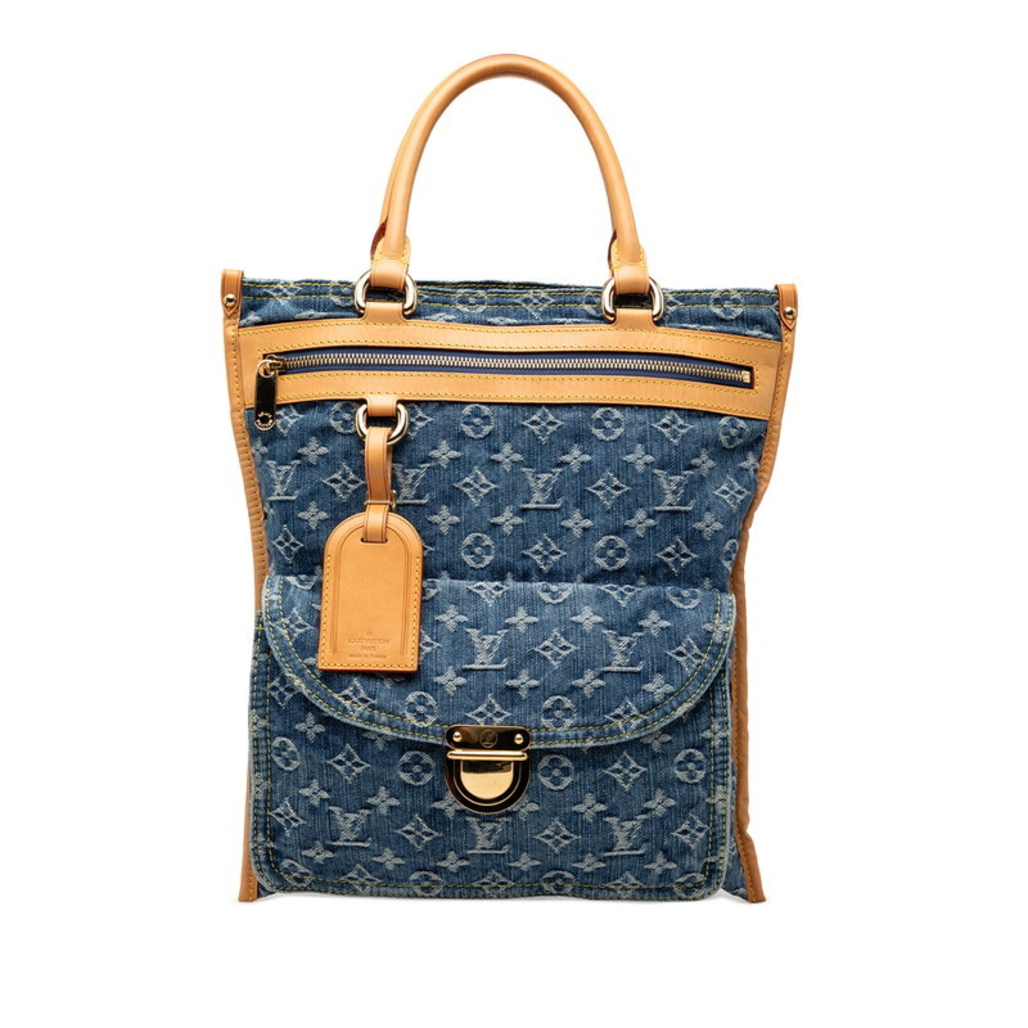 Louis Vuitton Monogram Denim Blue Canvas Leather Handbag Tote Bag (Pre-Owned)