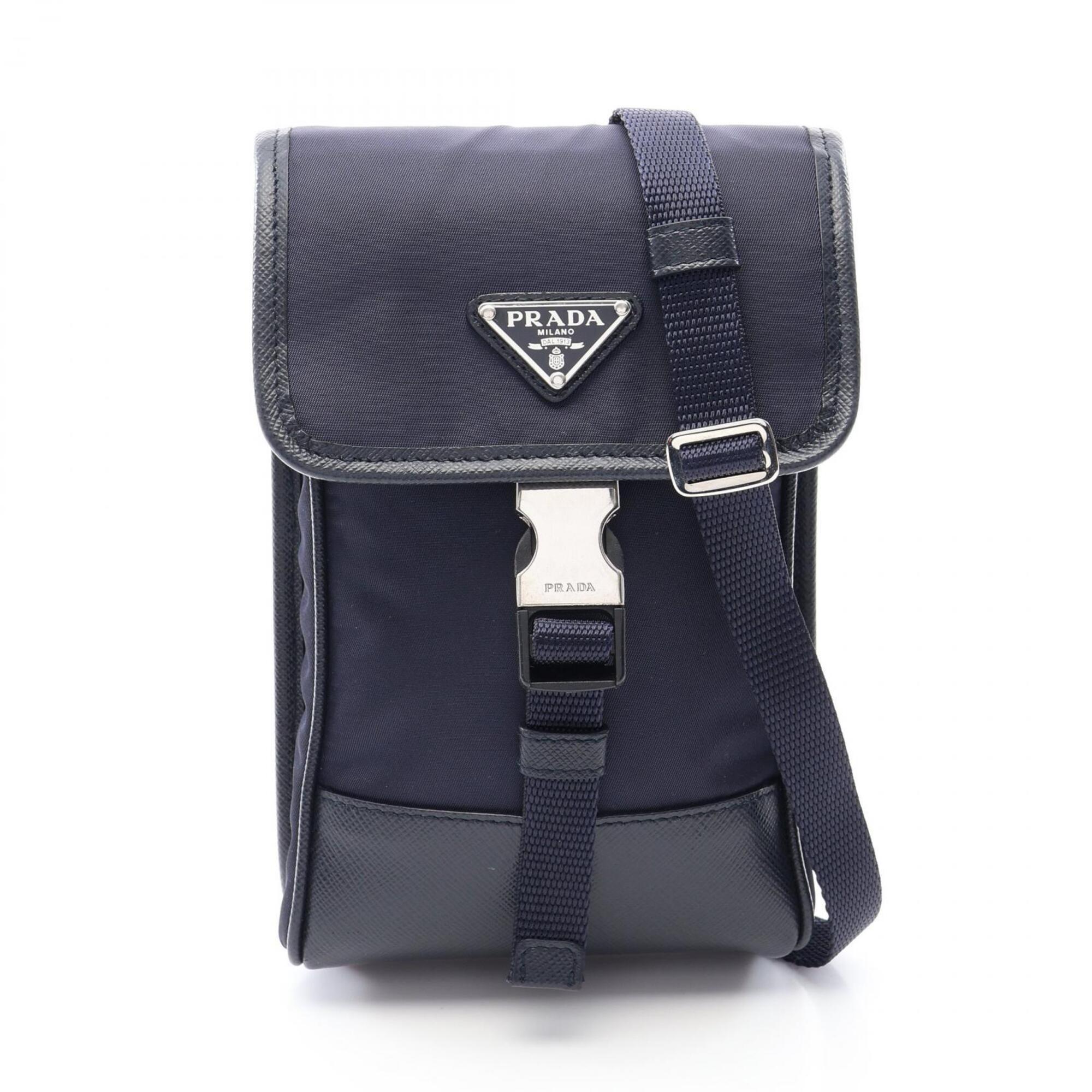 Prada Black Navy Nylon Saffiano Triangle Handbag Shoulder Bag (Pre-Owned)
