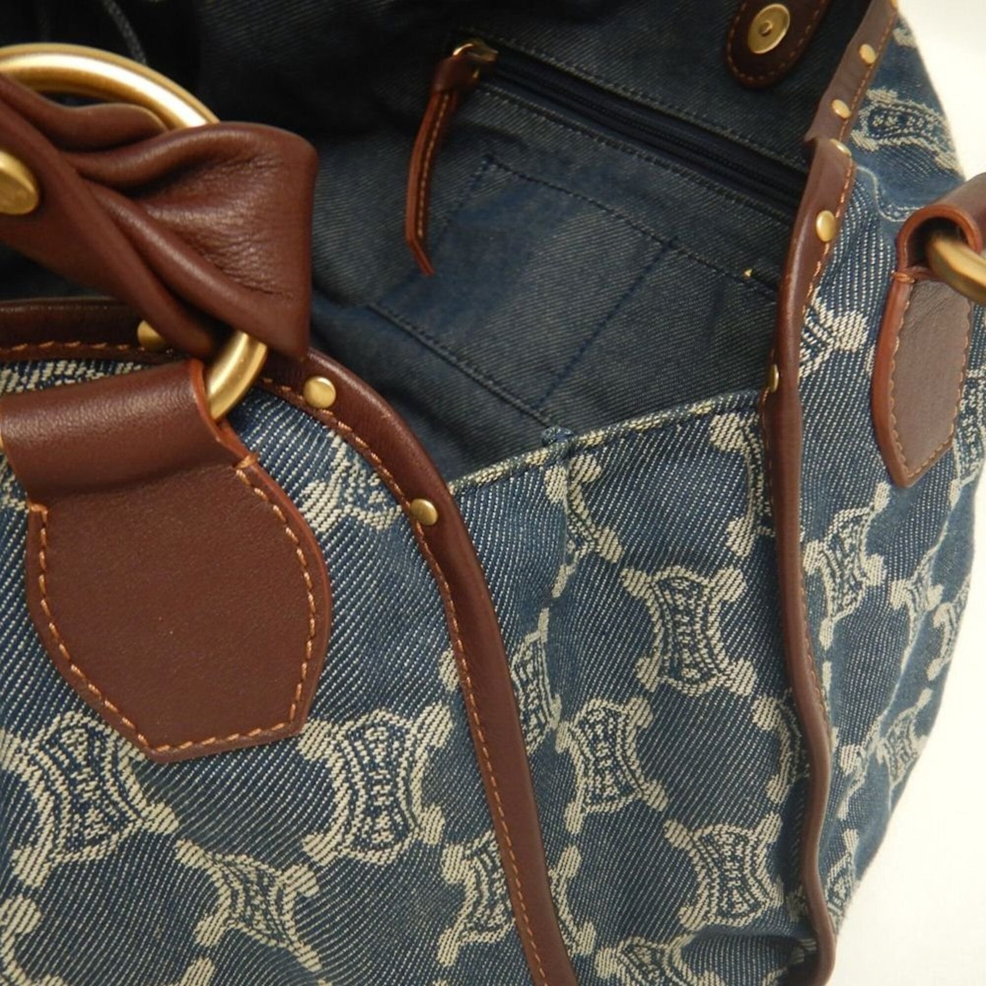 Celine Bittersweet Blue Brown Cotton Denim Leather Handbag (Pre-Owned)