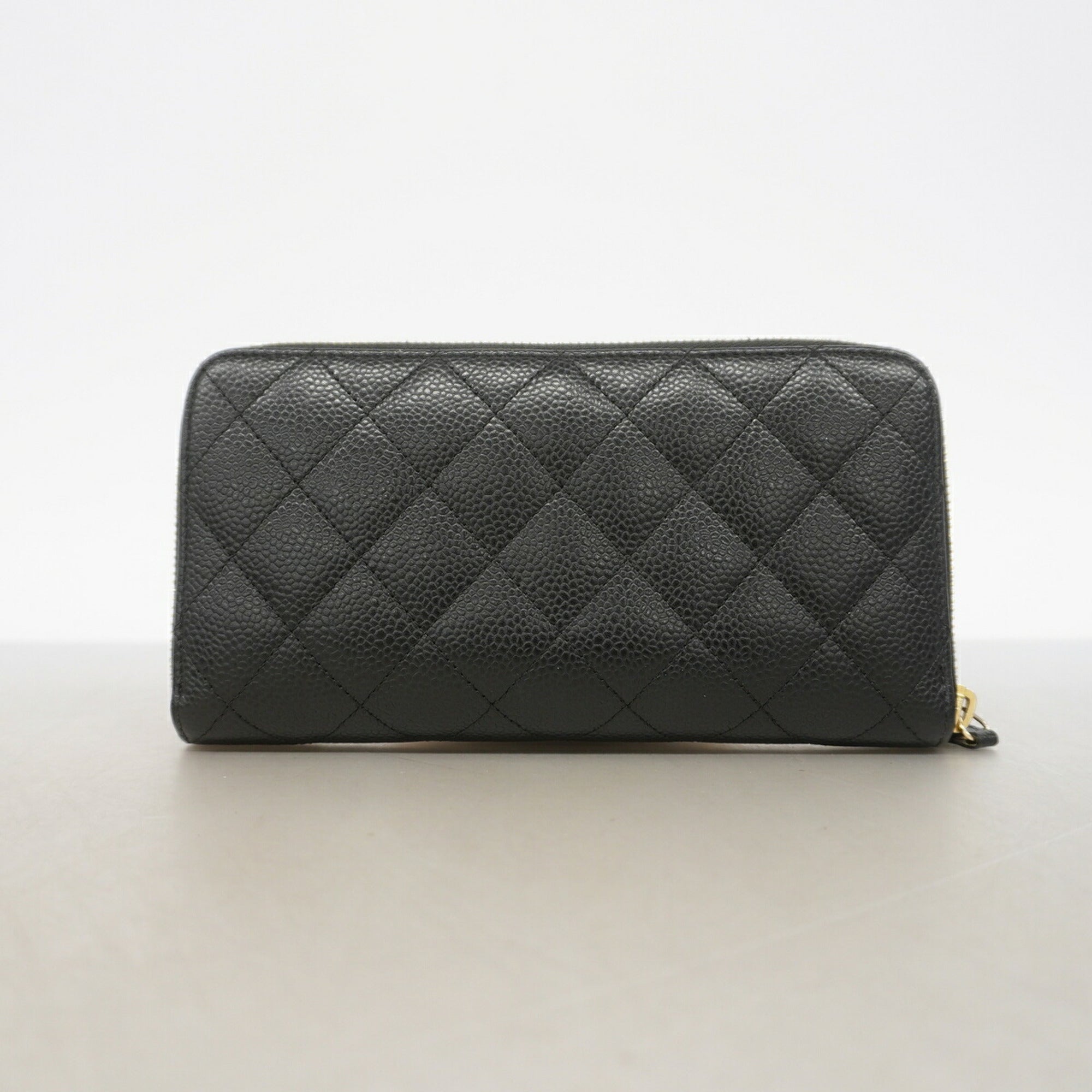 Chanel Black Grained Calfskin Long Wallet (Bi-Fold) (Pre-Owned)