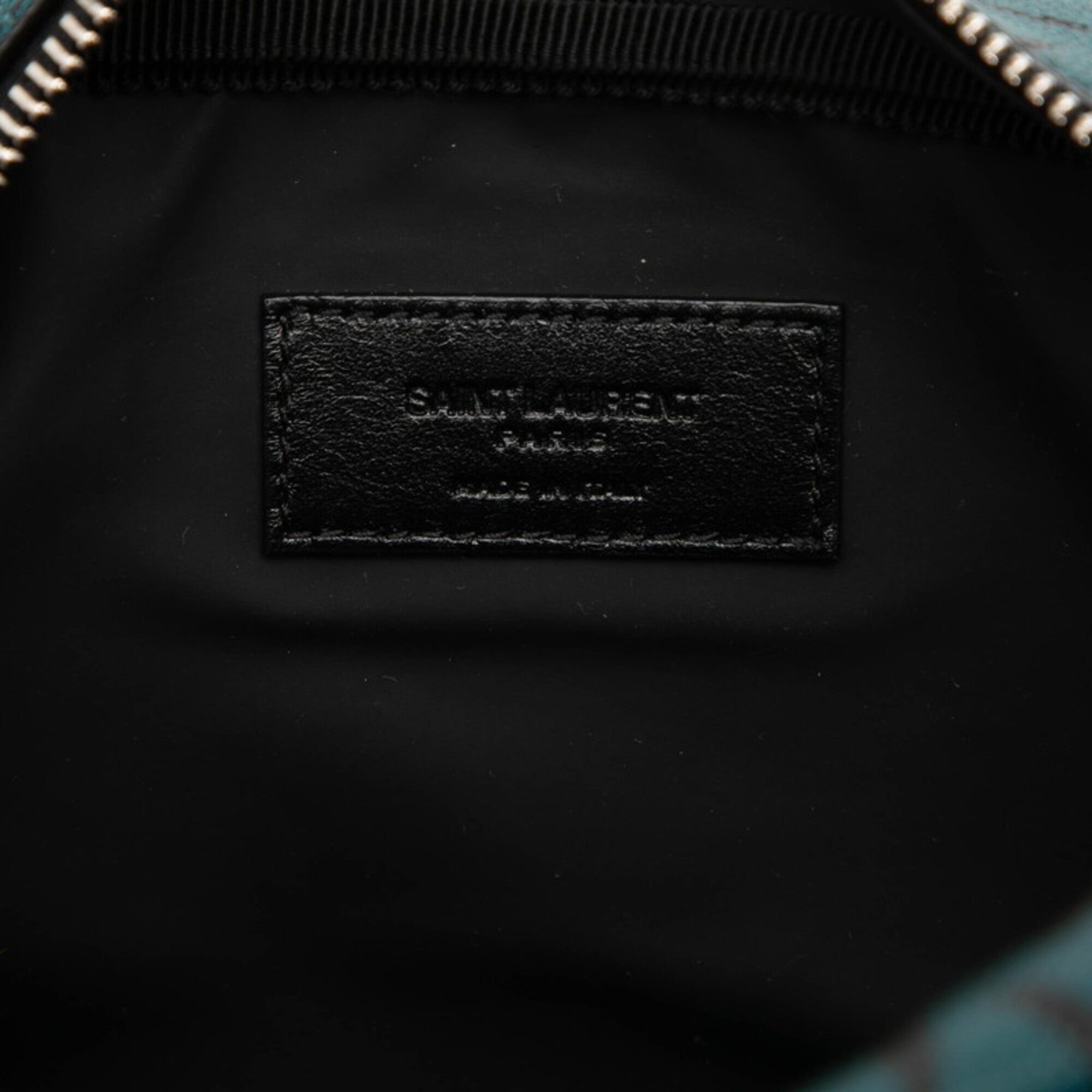 Saint Laurent Black Green Embossed Clutch Bag Handbag (Pre-Owned)