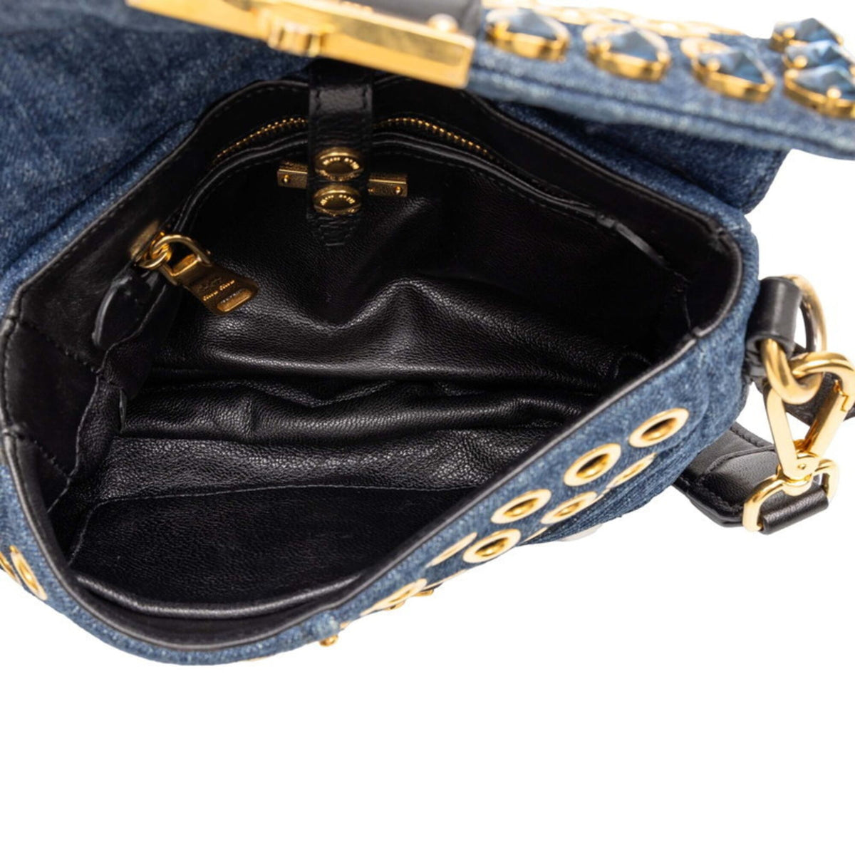 Miu Miu Black Blue Gold Denim Leather Shoulder Bag (Pre-Owned)