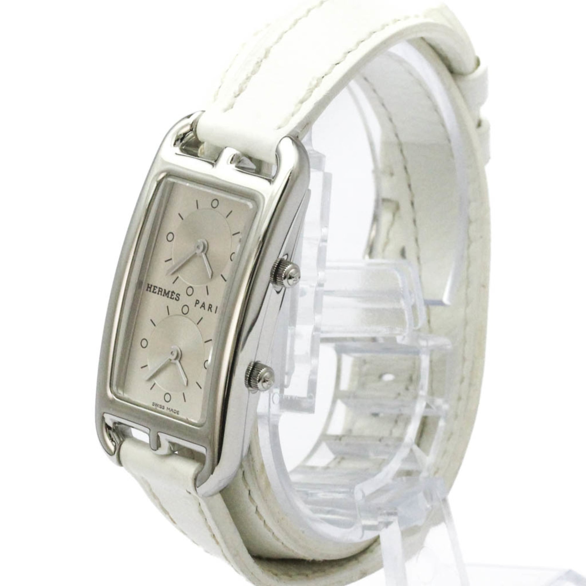 Hermes Cape Cod Deux Zones Double Tour Quartz Watch Stainless Steel And Leather Watch (Pre-Owned)