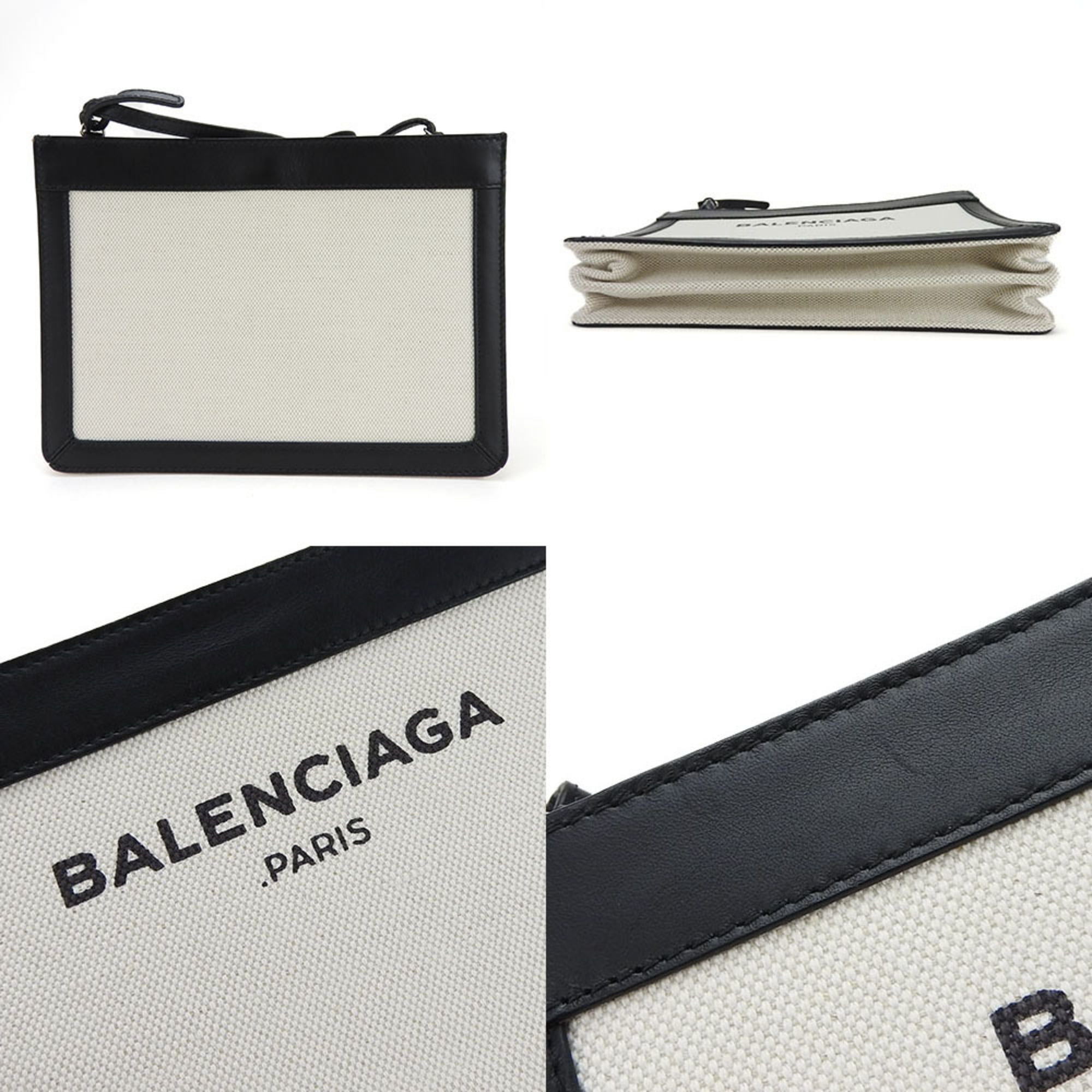 Balenciaga Black Ivory Canvas Leather Pochette Shoulder Bag (Pre-Owned)