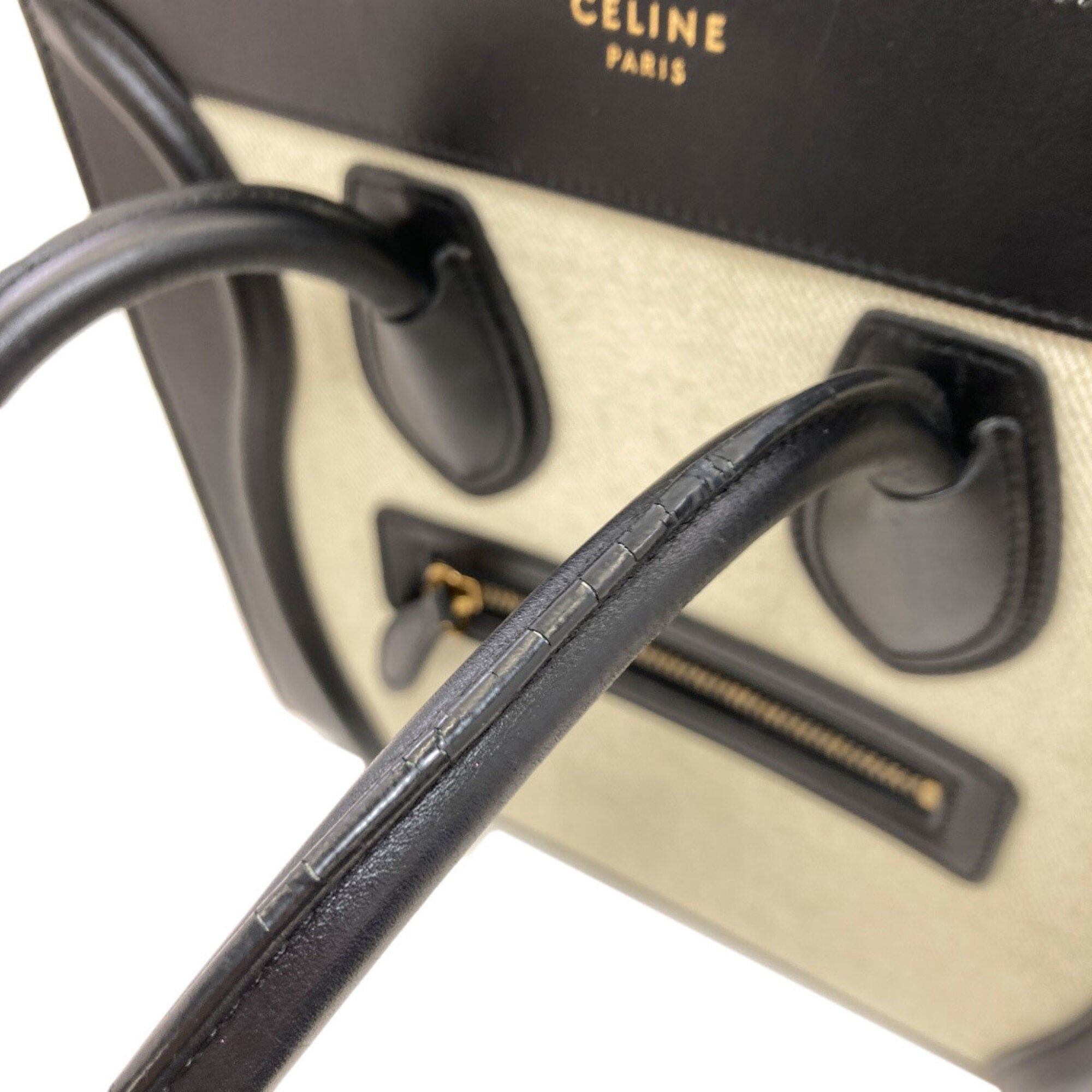 Celine Black Orange White Canvas Leather Handbag (Pre-Owned)
