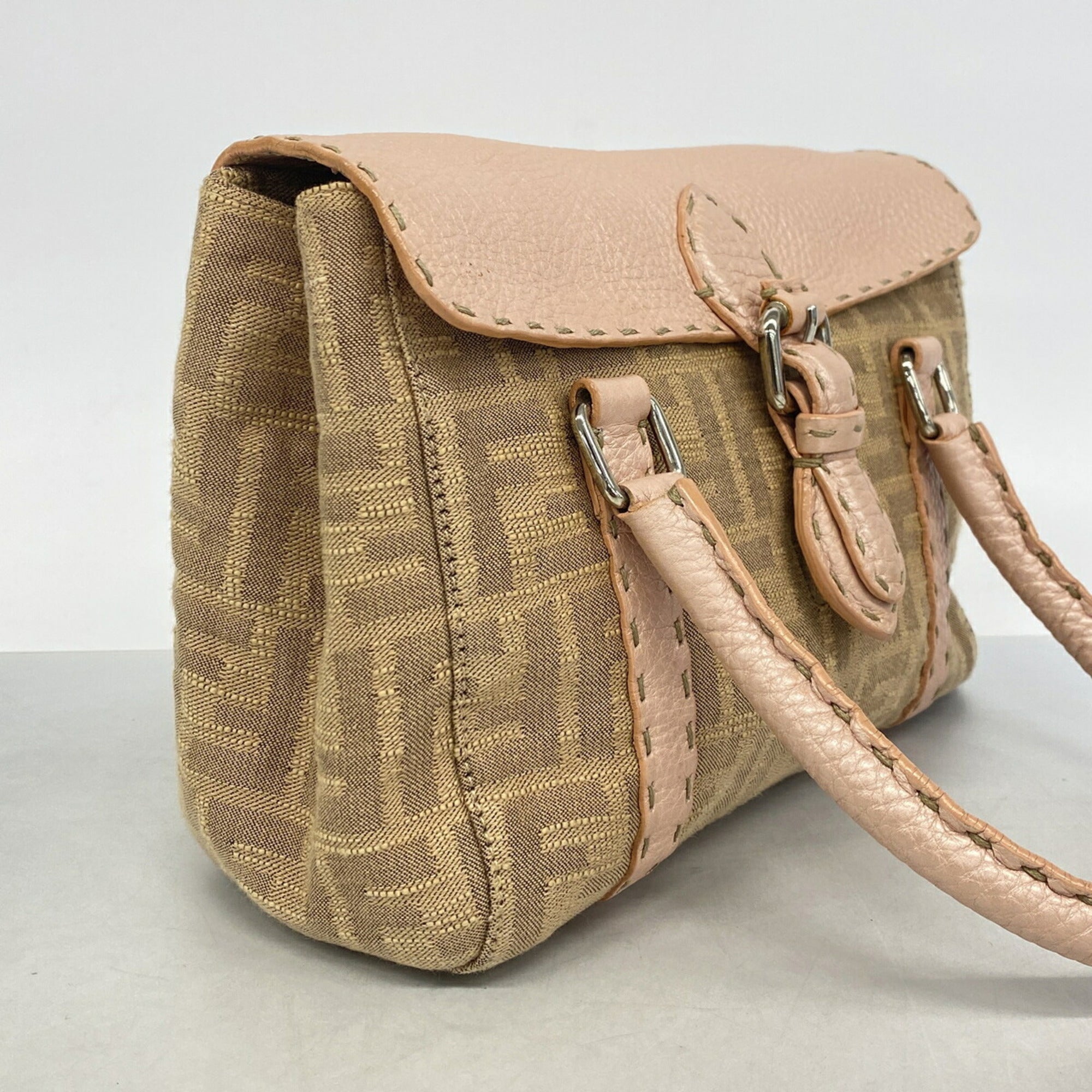 Fendi Brown Pink Canvas Handbag (Pre-Owned)