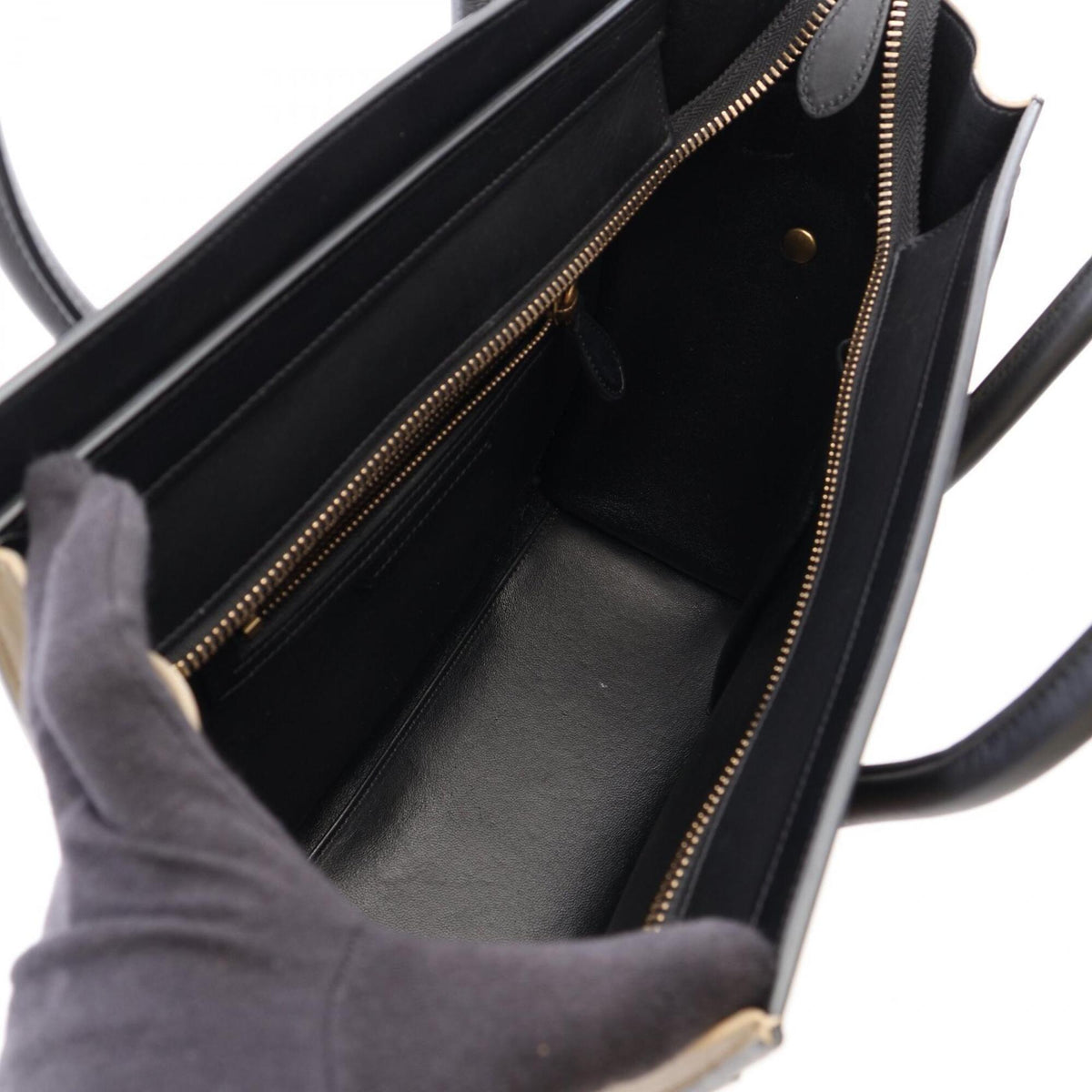 Celine Beige Black Ivory Leather Handbag Tote Bag (Pre-Owned)