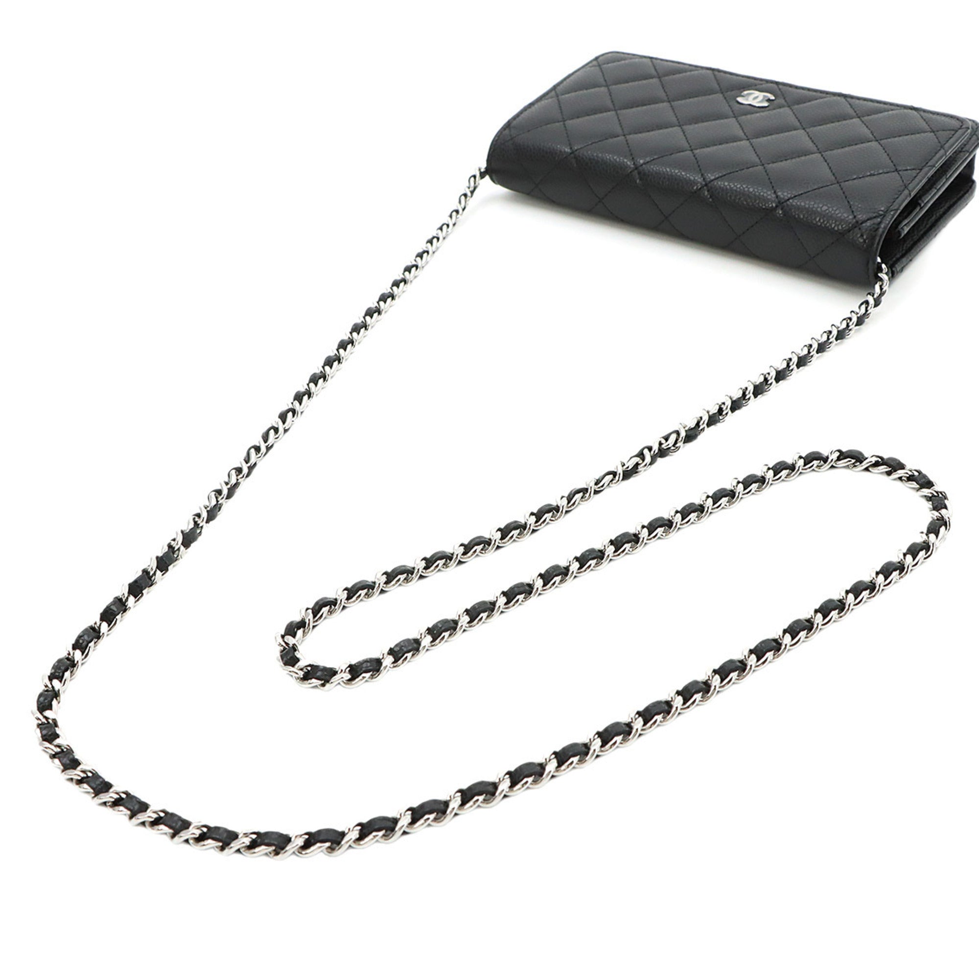 Chanel Black Grained Calfskin Chain/Shoulder Wallet (Pre-Owned)