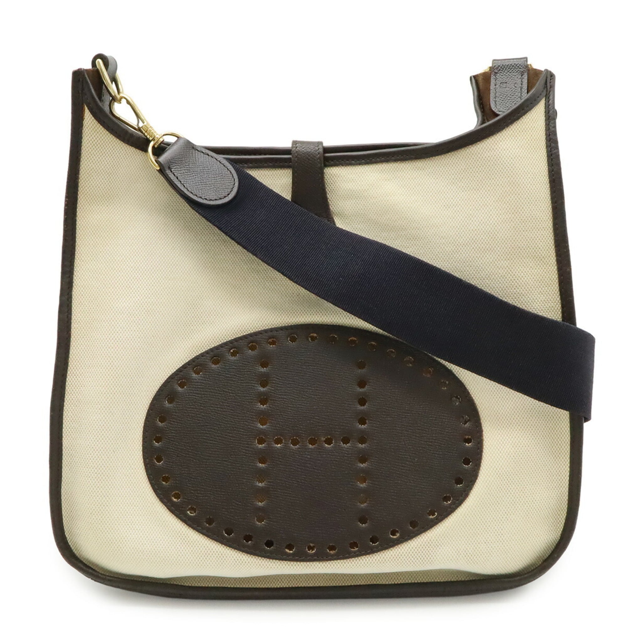 Hermes Dark Brown Natural Toile H Shoulder Bag (Pre-Owned)
