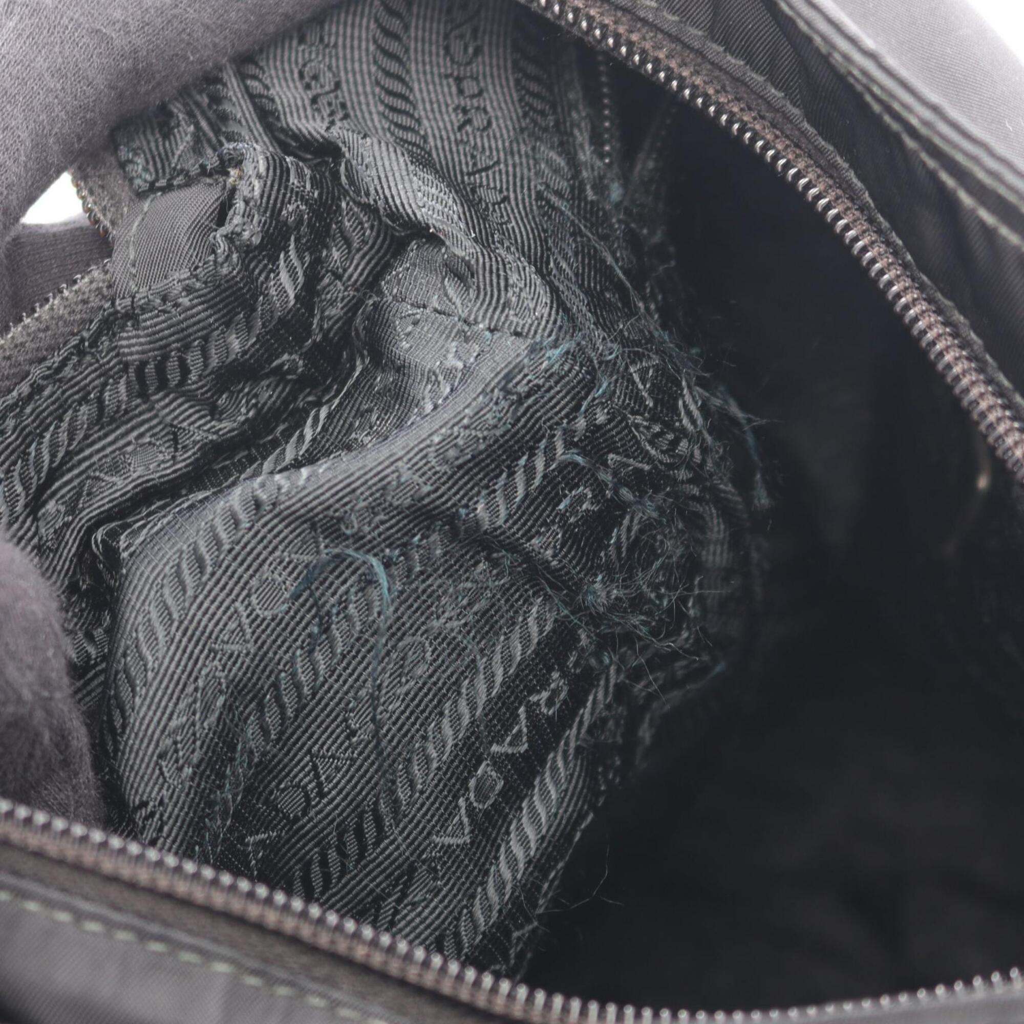 Prada Black Nylon Leather Handbag Shoulder Bag (Pre-Owned)