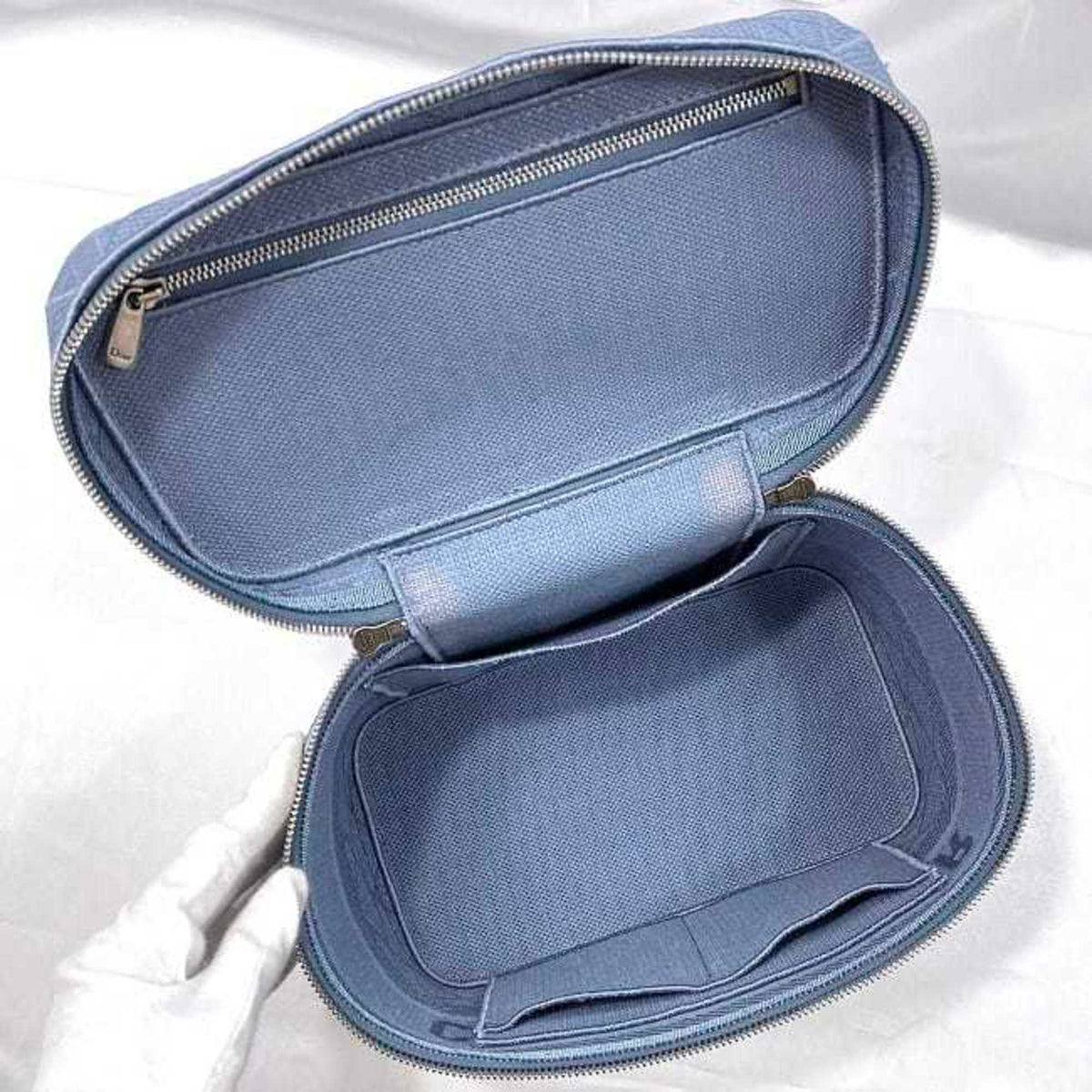 Christian Dior Light Blue Canvas Handbag Vanity Bag (Pre-Owned)