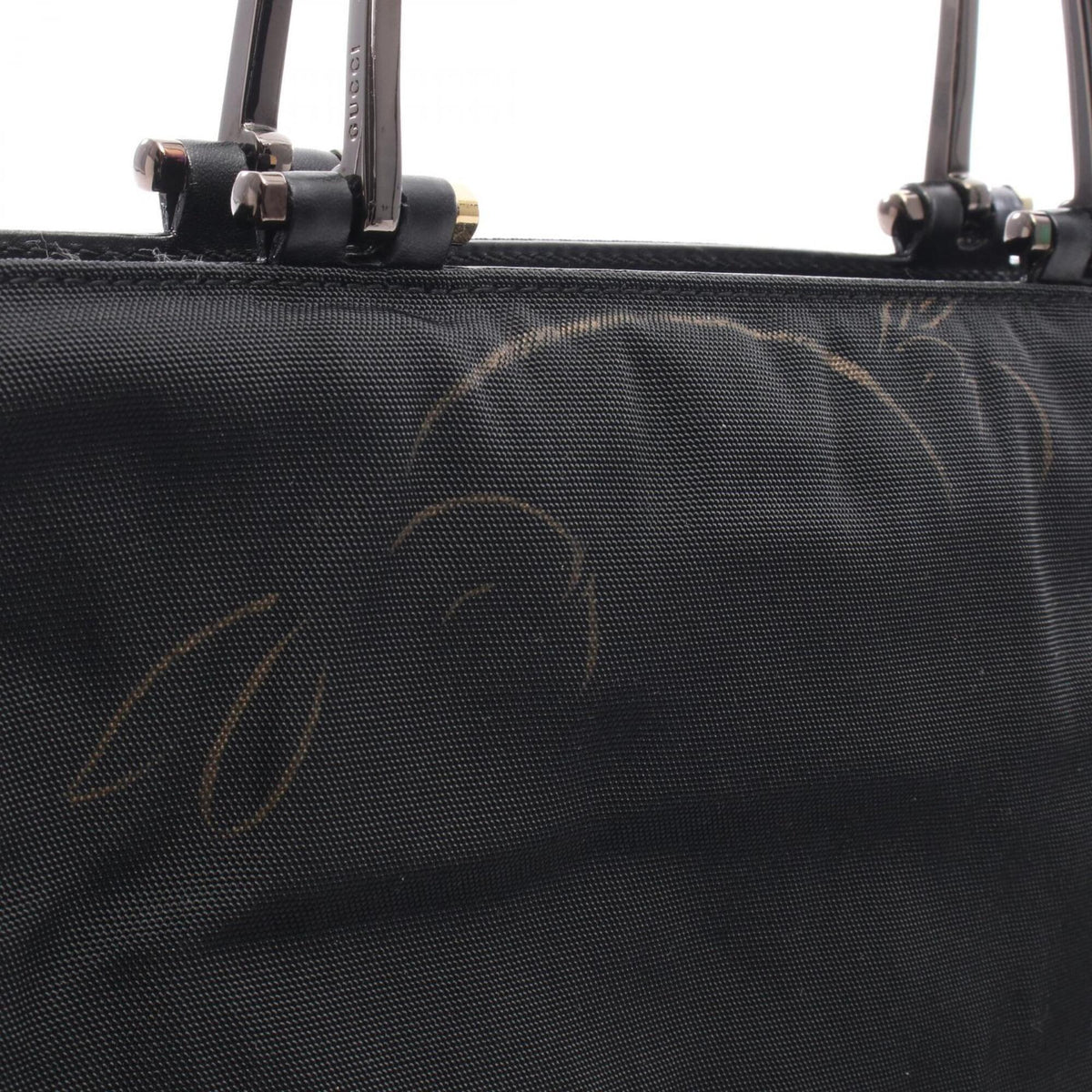 Gucci Black Leather Nylon Canvas Handbag Tote Bag (Pre-Owned)