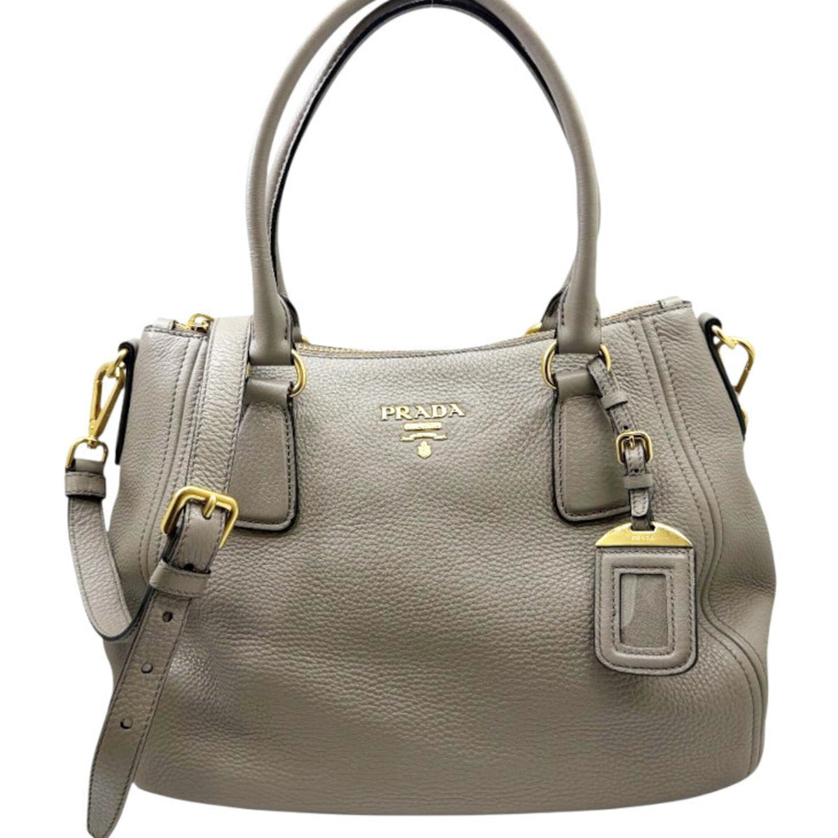 Prada Grayish Leather Handbag Shoulder Bag (Pre-Owned)