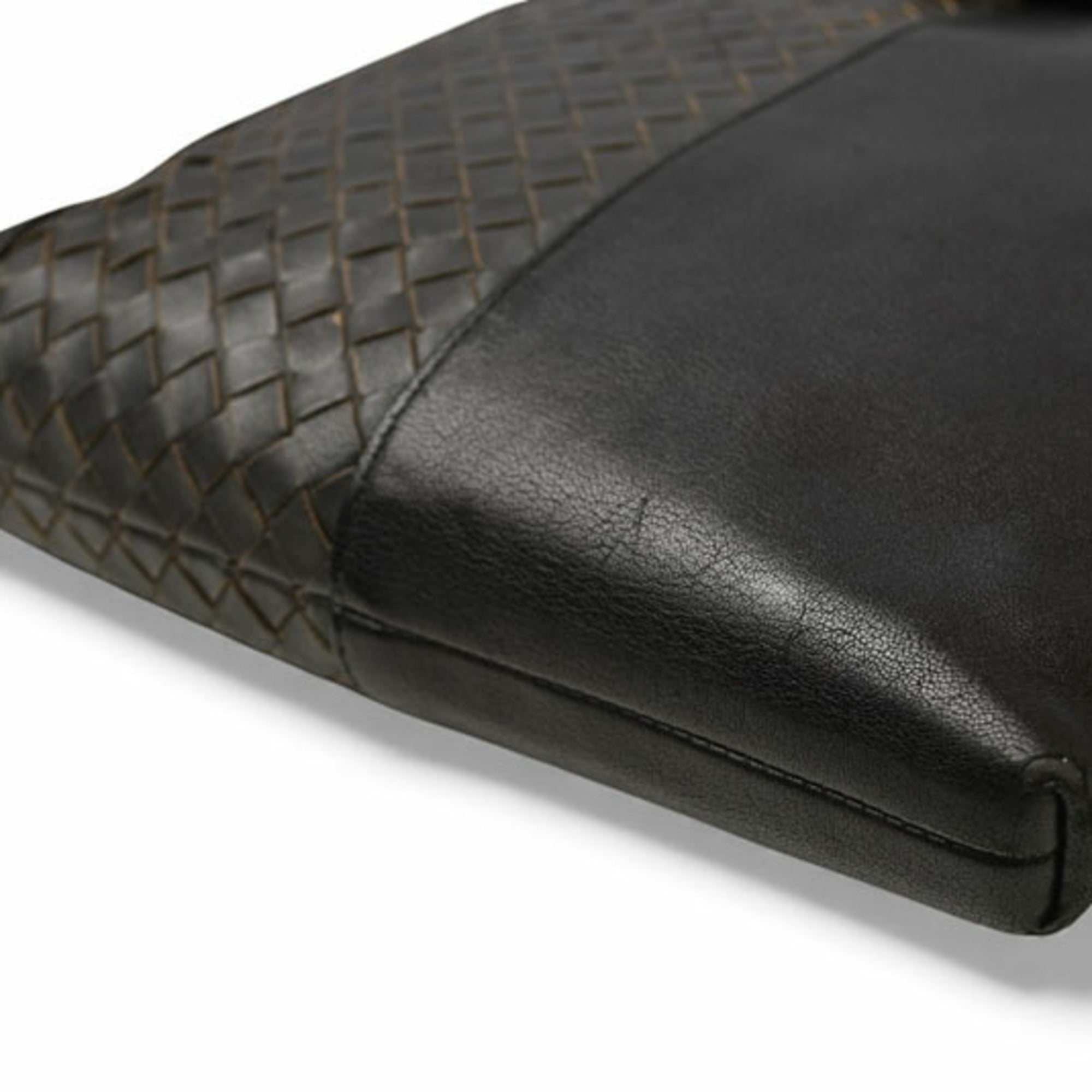 Bottega Veneta Black Gray Leather Messenger Bag Shoulder Bag (Pre-Owned)