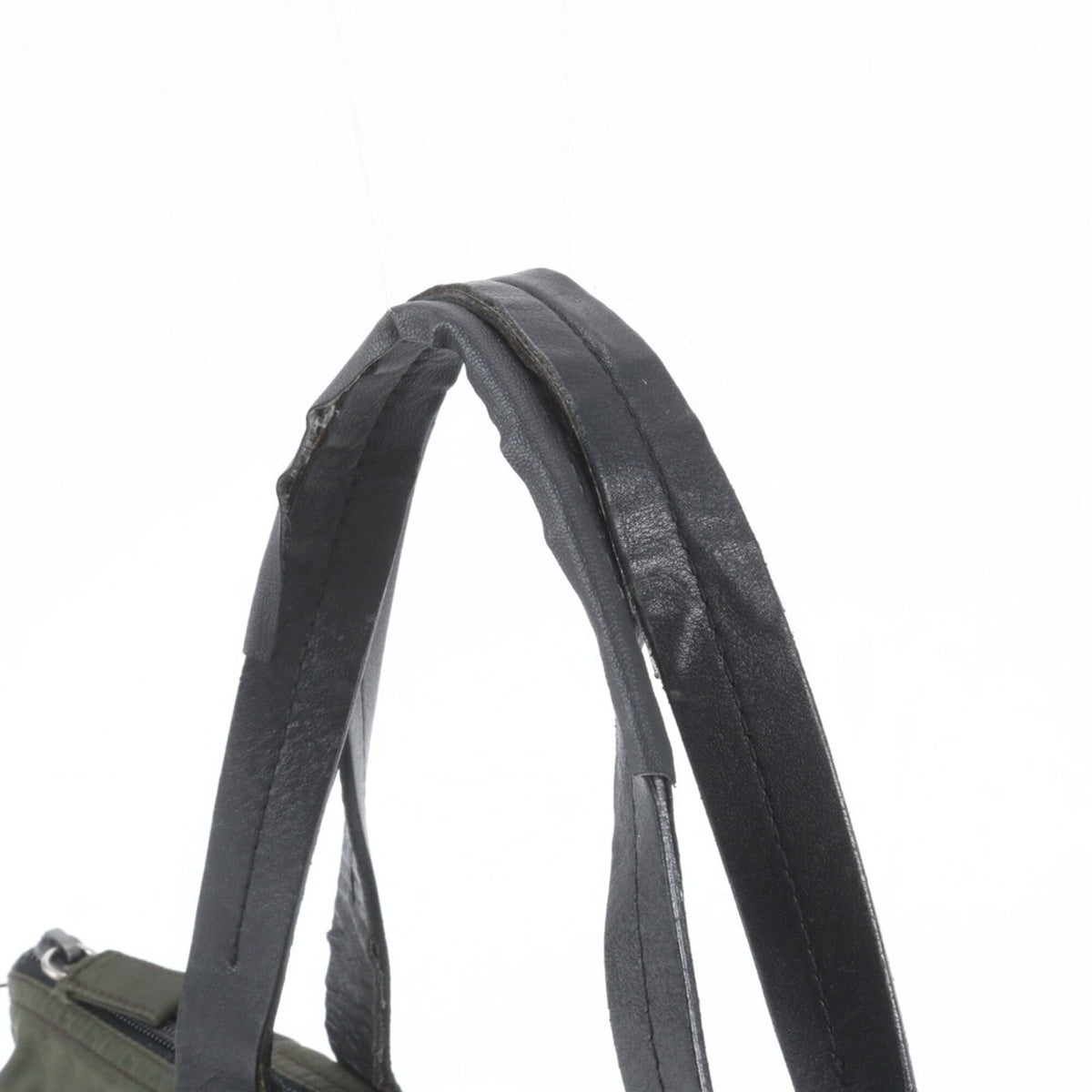 Prada Khaki Leather Nylon Handbag Shoulder Bag Tote Bag (Pre-Owned)