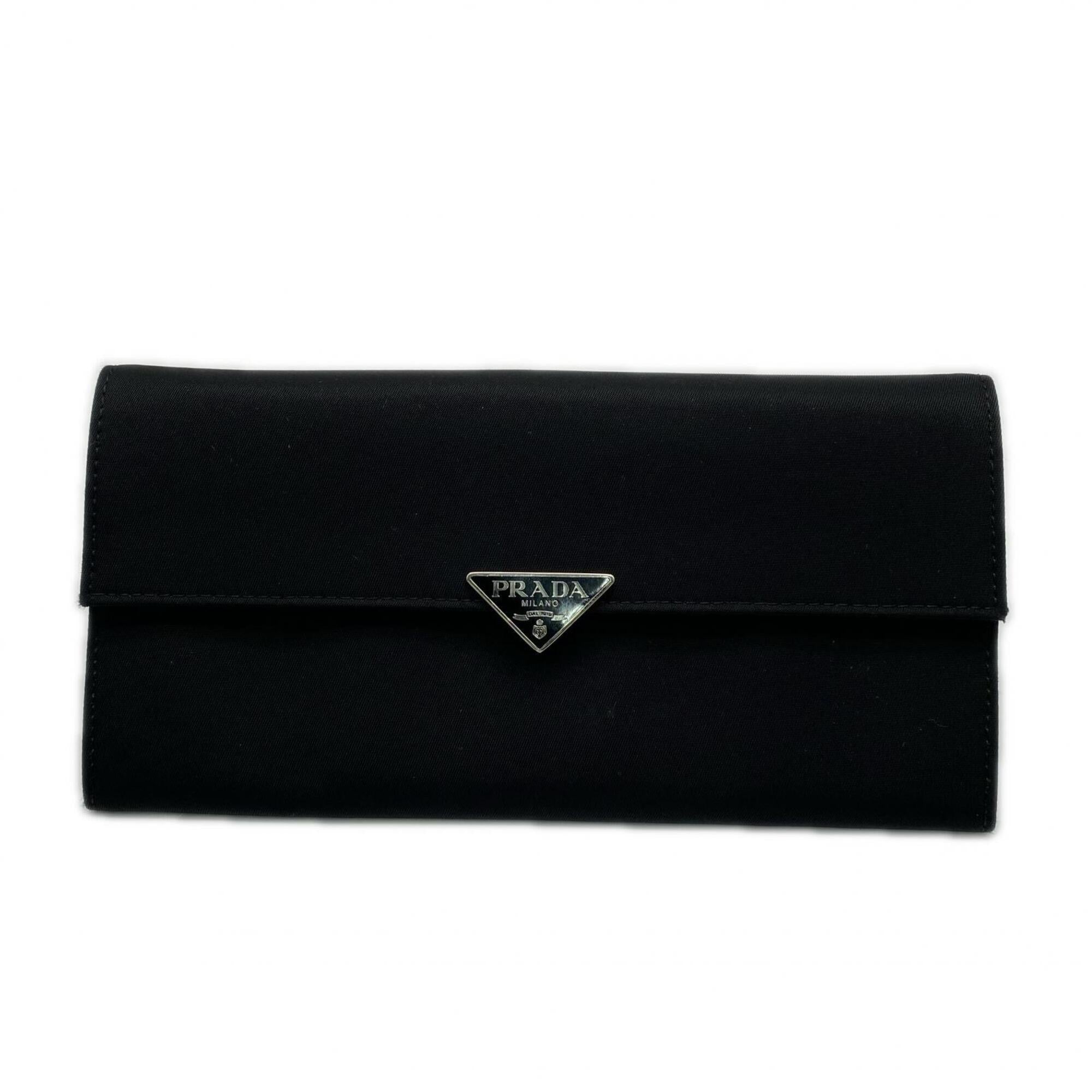 Prada Saffiano Black Nylon Saffiano Long Wallet (Bi-Fold) (Pre-Owned)