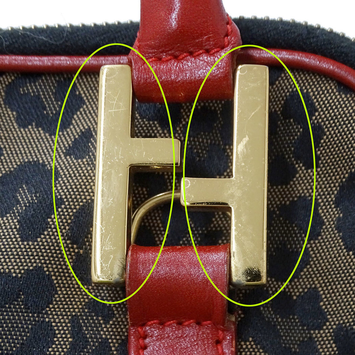 Fendi Red Brown Canvas Leather Handbag Shoulder Bag (Pre-Owned)