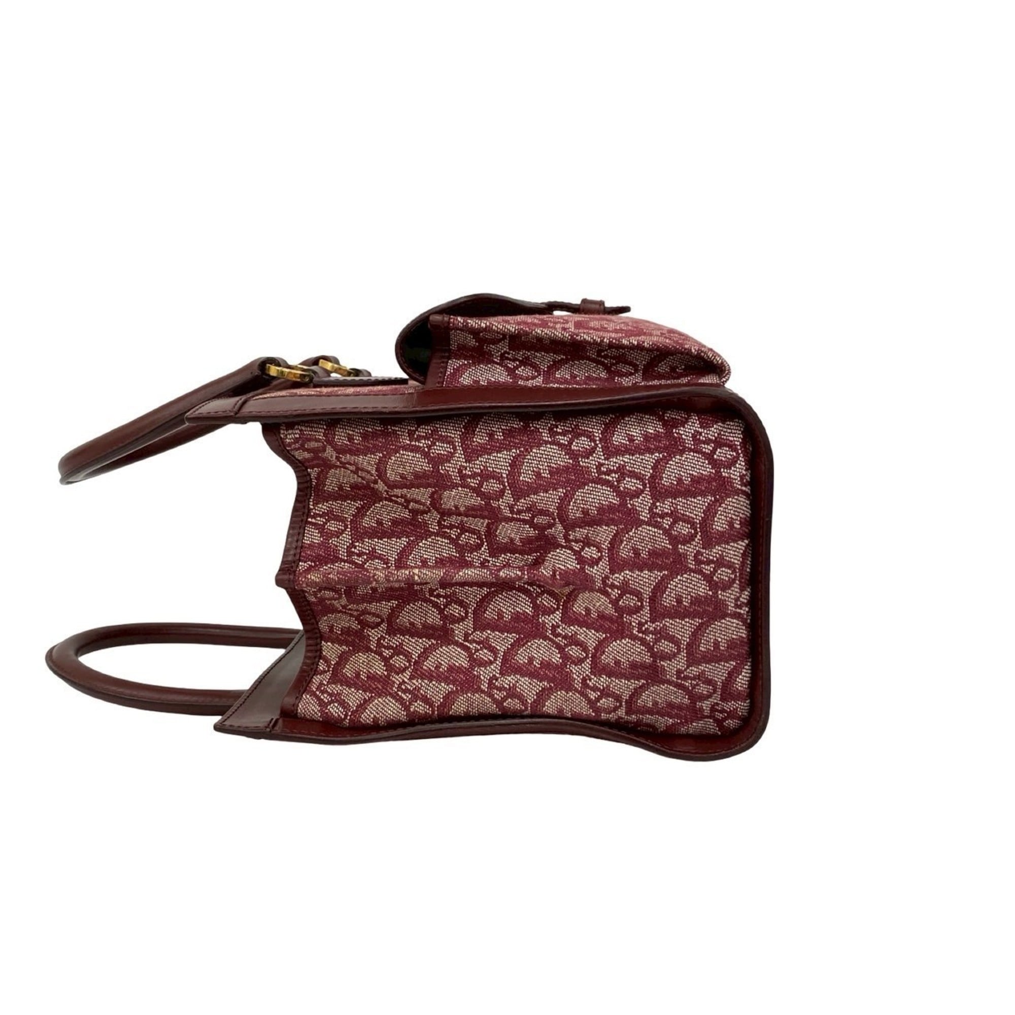 Christian Dior Red Color Wine Canvas Leather Handbag Tote Bag (Pre-Owned)