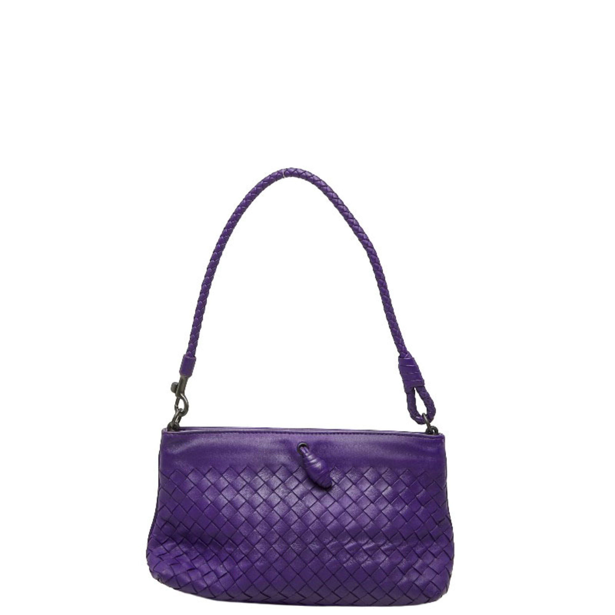 Bottega Veneta Purple Leather Handbag Shoulder Bag (Pre-Owned)