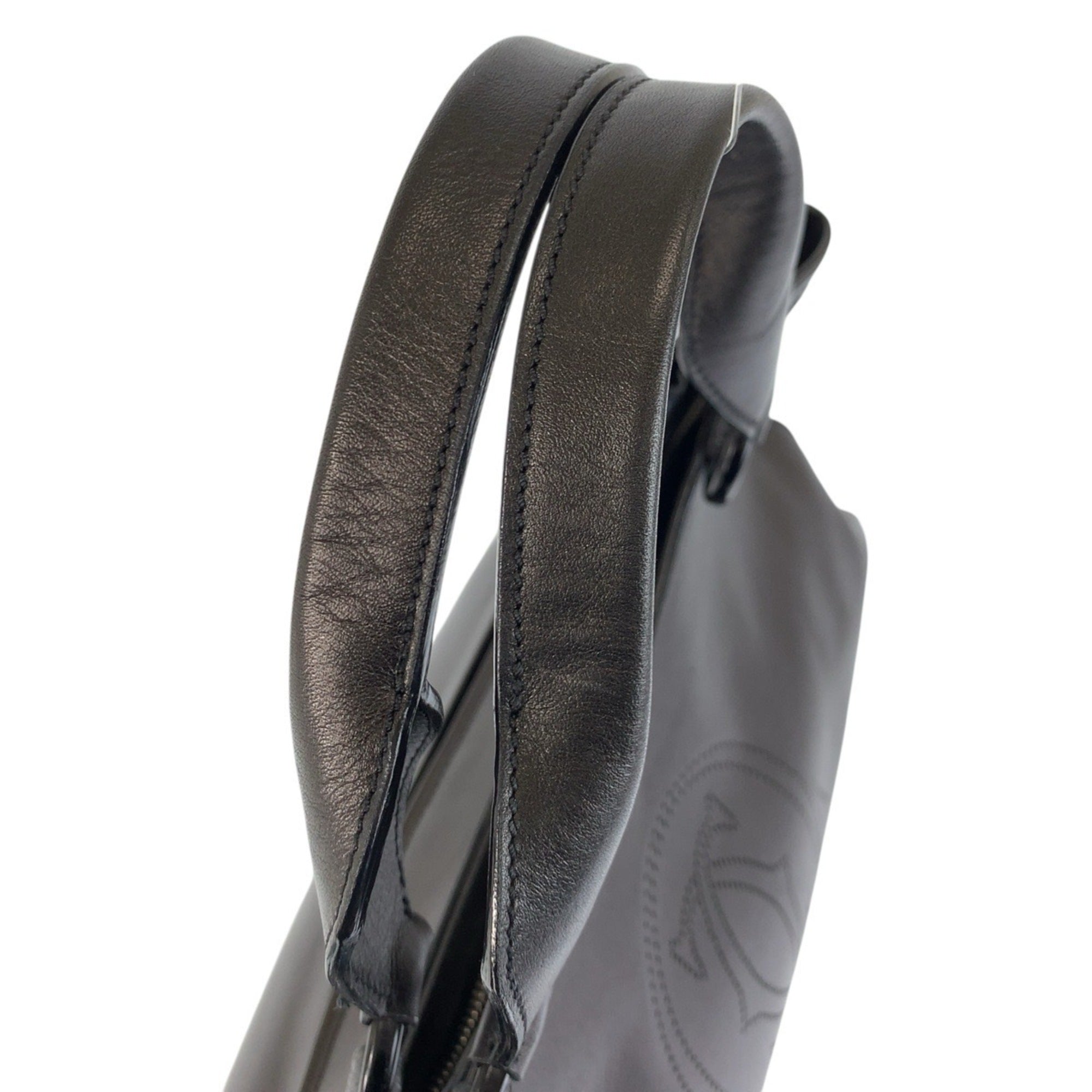 Cartier Black Leather Handbag Shoulder Bag Tote Bag (Pre-Owned)