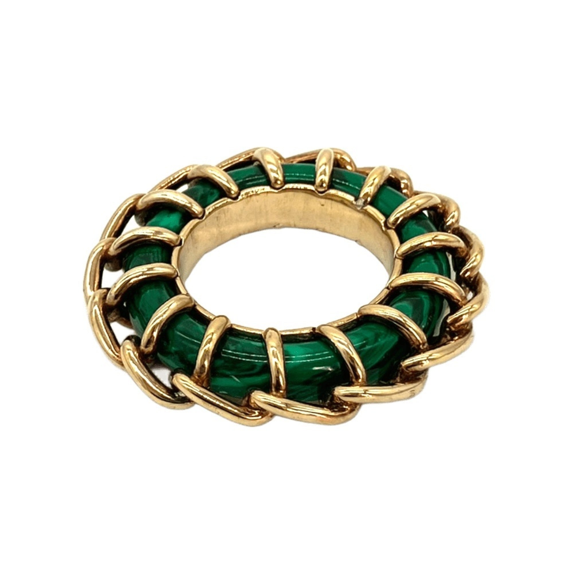 Bottega Veneta Green Resin Silver 925 Band Ring (Pre-Owned)