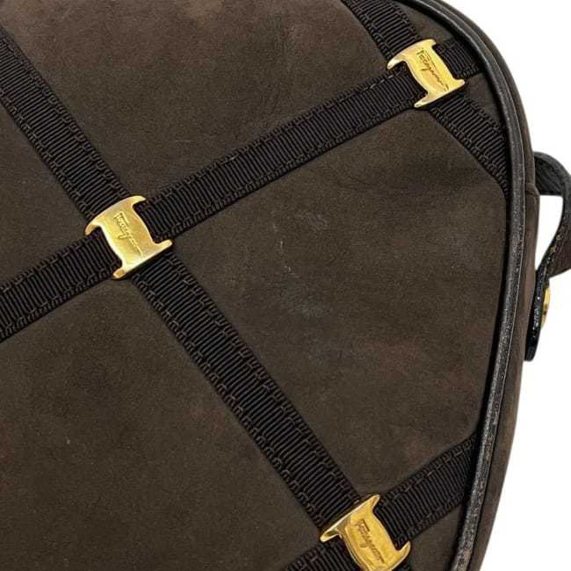 Salvatore Ferragamo Vara Brown Suede Leather Shoulder Bag (Pre-Owned)
