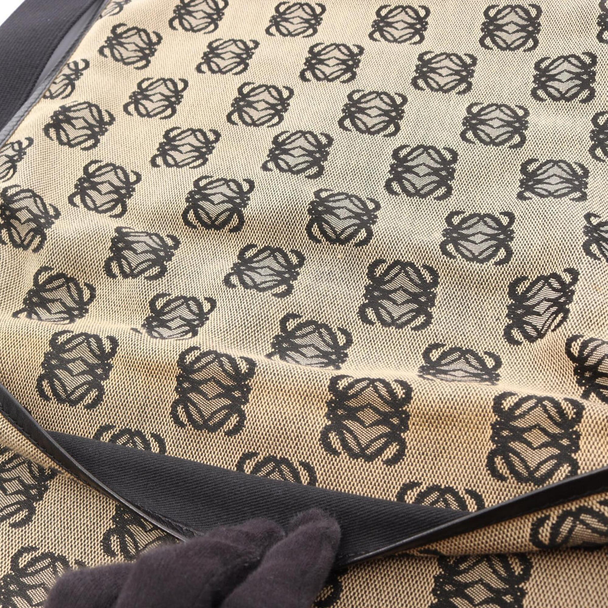 Loewe Beige Black Canvas Handbag Shoulder Bag (Pre-Owned)
